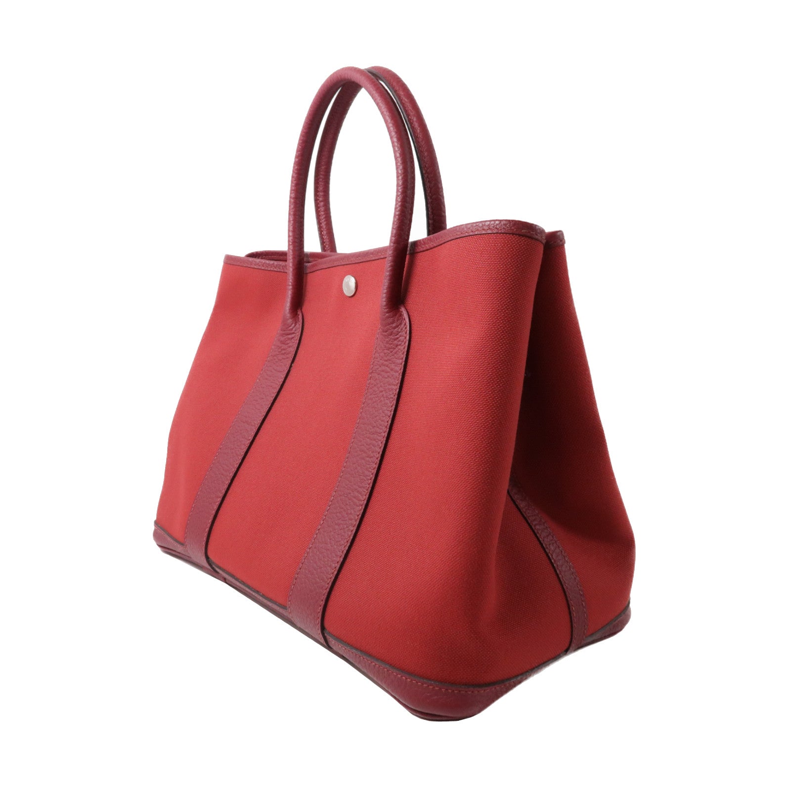 HERMES 帆布Garden Party PM銀扣手挽袋紅色
