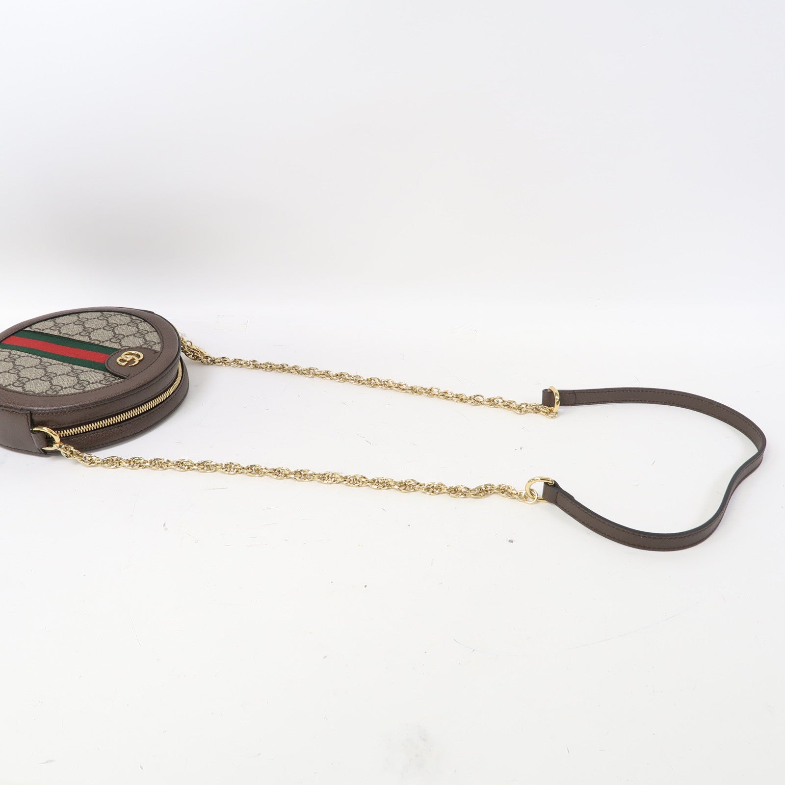GUCCI 塗層帆布Ophidia GG金扣鏈帶肩背袋啡色
