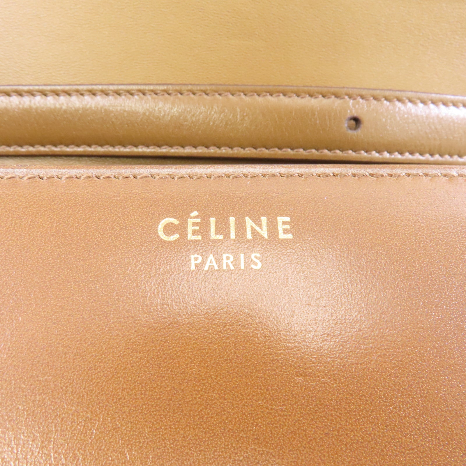CELINE 牛皮皮革Classic Box金扣肩背袋啡色