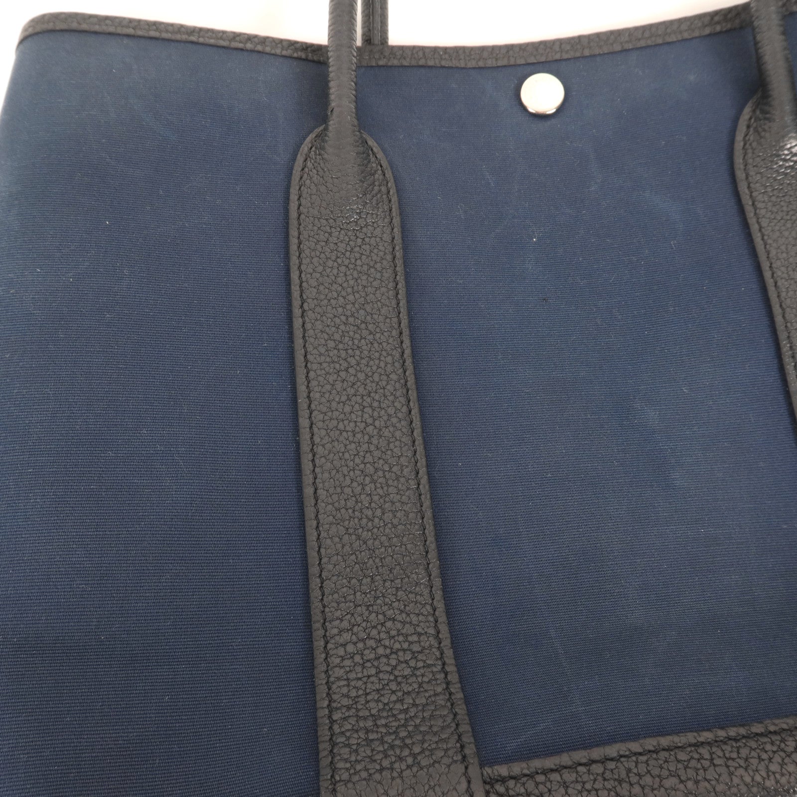 HERMES 帆布GardenParty PM銀扣手挽袋Bleu de Malte