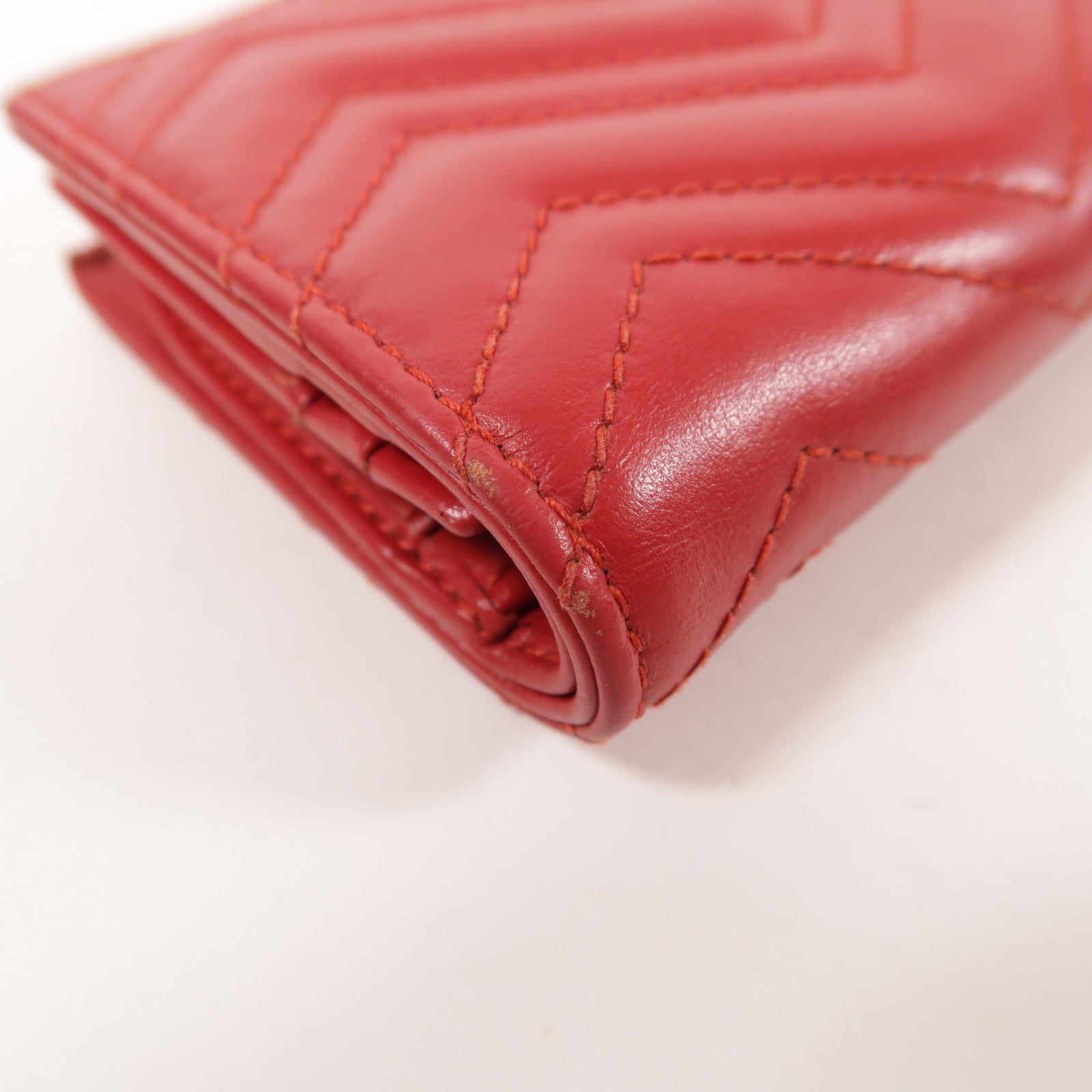 GUCCI GG GHW GG Marmont Card Case Calfskin Leather 466492 E12591 Red