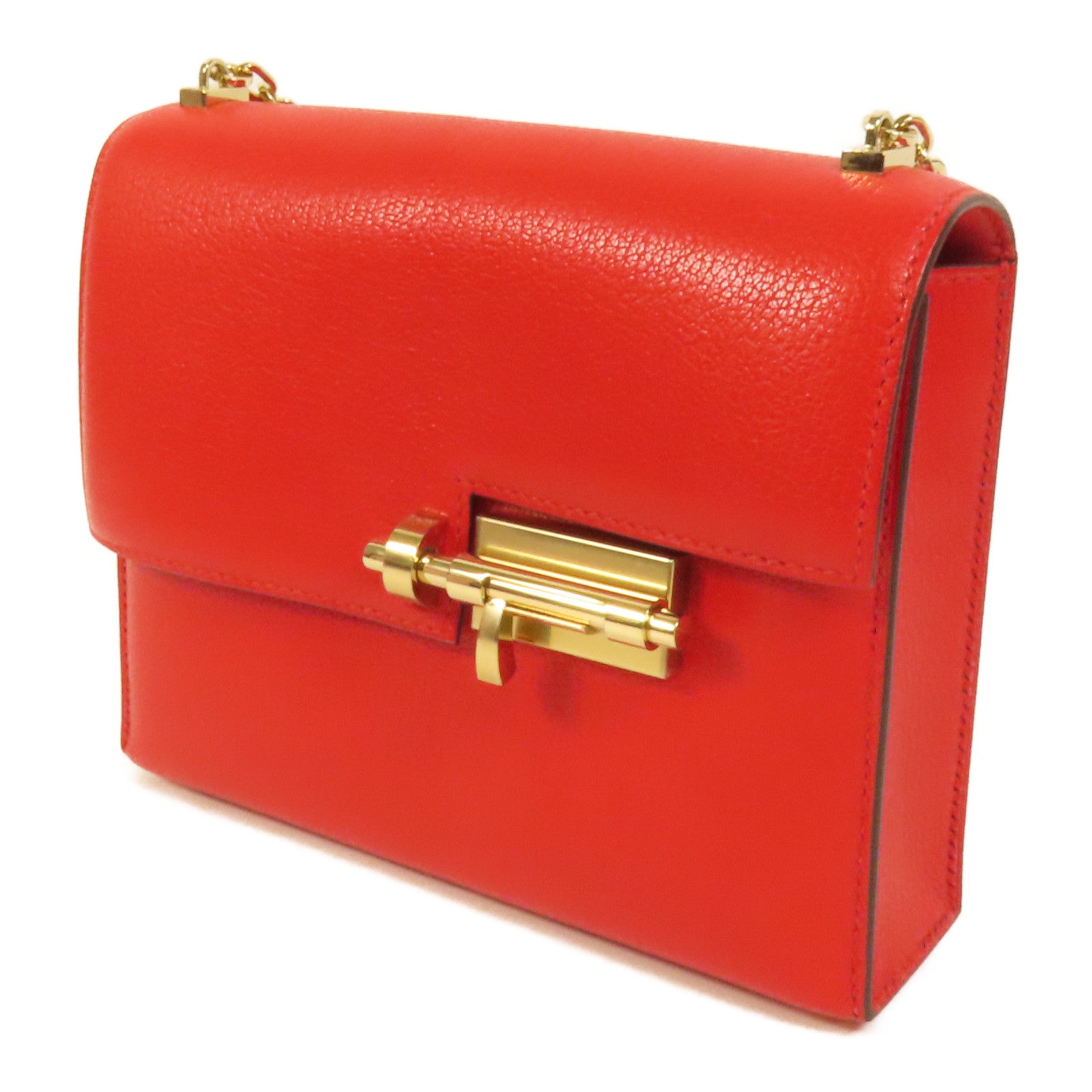 HERMES Chevre皮革Verrou Mini金扣鏈帶肩背袋Red