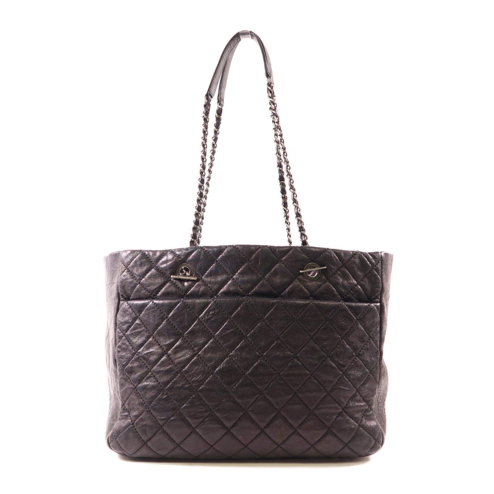 CHANEL CC SHW Shoulder Tote Bag Calfskin Leather Black