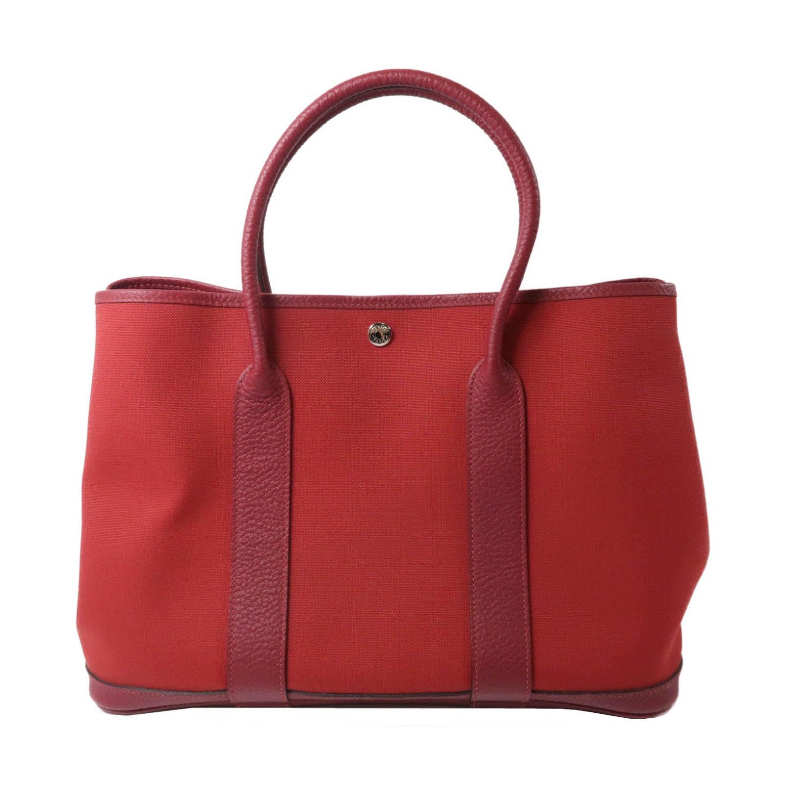 HERMES 帆布Garden Party PM銀扣手挽袋紅色