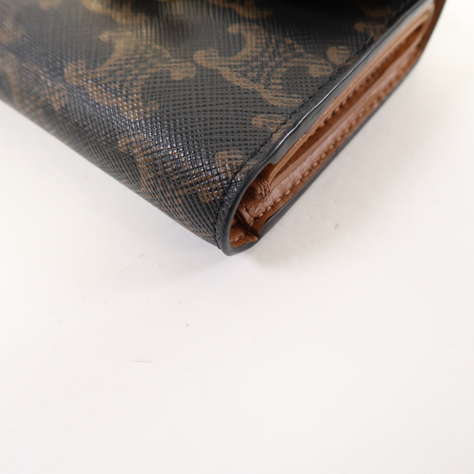 CELINE Triomphe帆布/牛皮皮革Small Wallet金扣錢包啡色