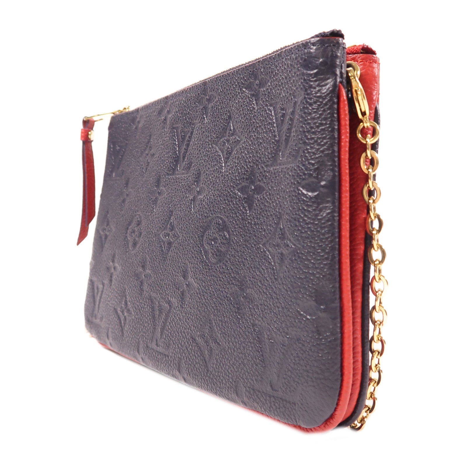 LOUIS VUITTON Monogram Empreinte Pochette Double Zip金扣鏈帶肩背袋深藍色/紅色