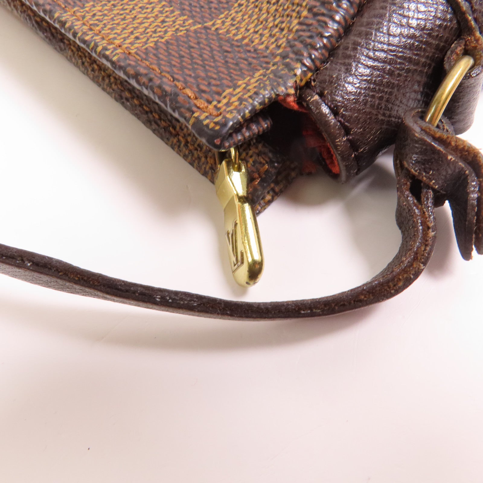 LOUIS VUITTON Damier Trousse Makeup Accessory Pouch金扣手挽袋棕色
