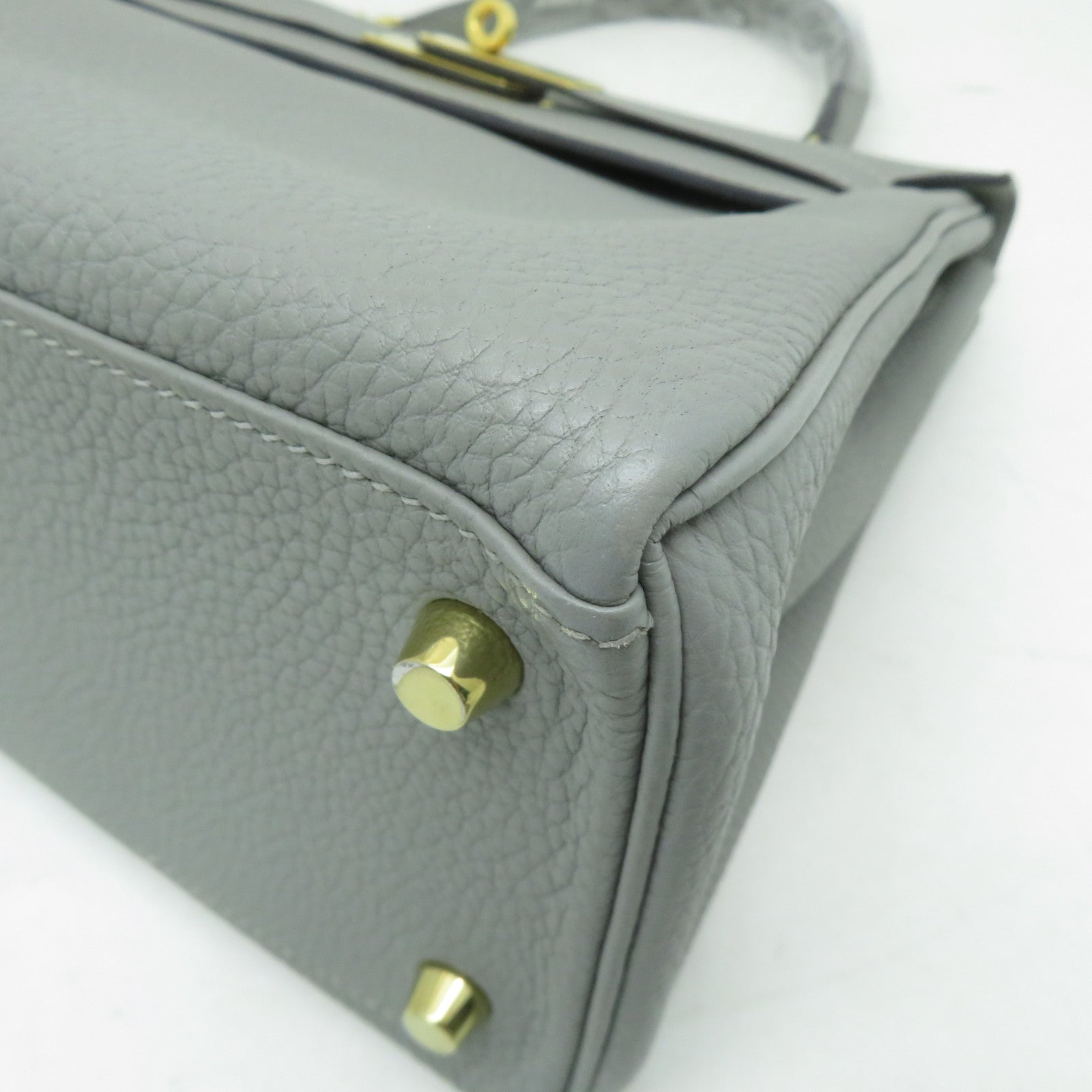 HERMES Togo皮革Kelly 28金扣手挽肩背兩用袋海鷗灰色