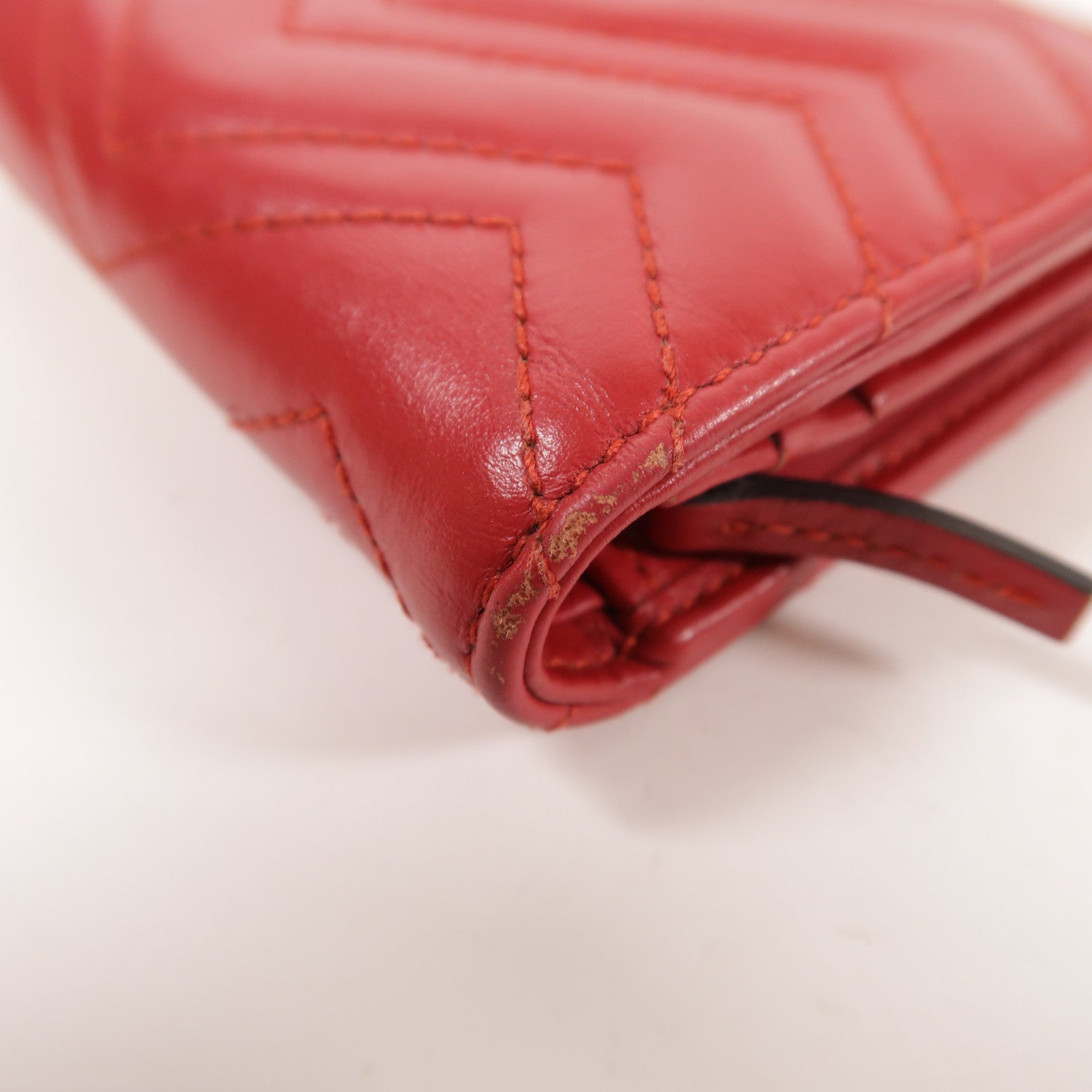 GUCCI GG GHW GG Marmont Card Case Calfskin Leather 466492 E12591 Red