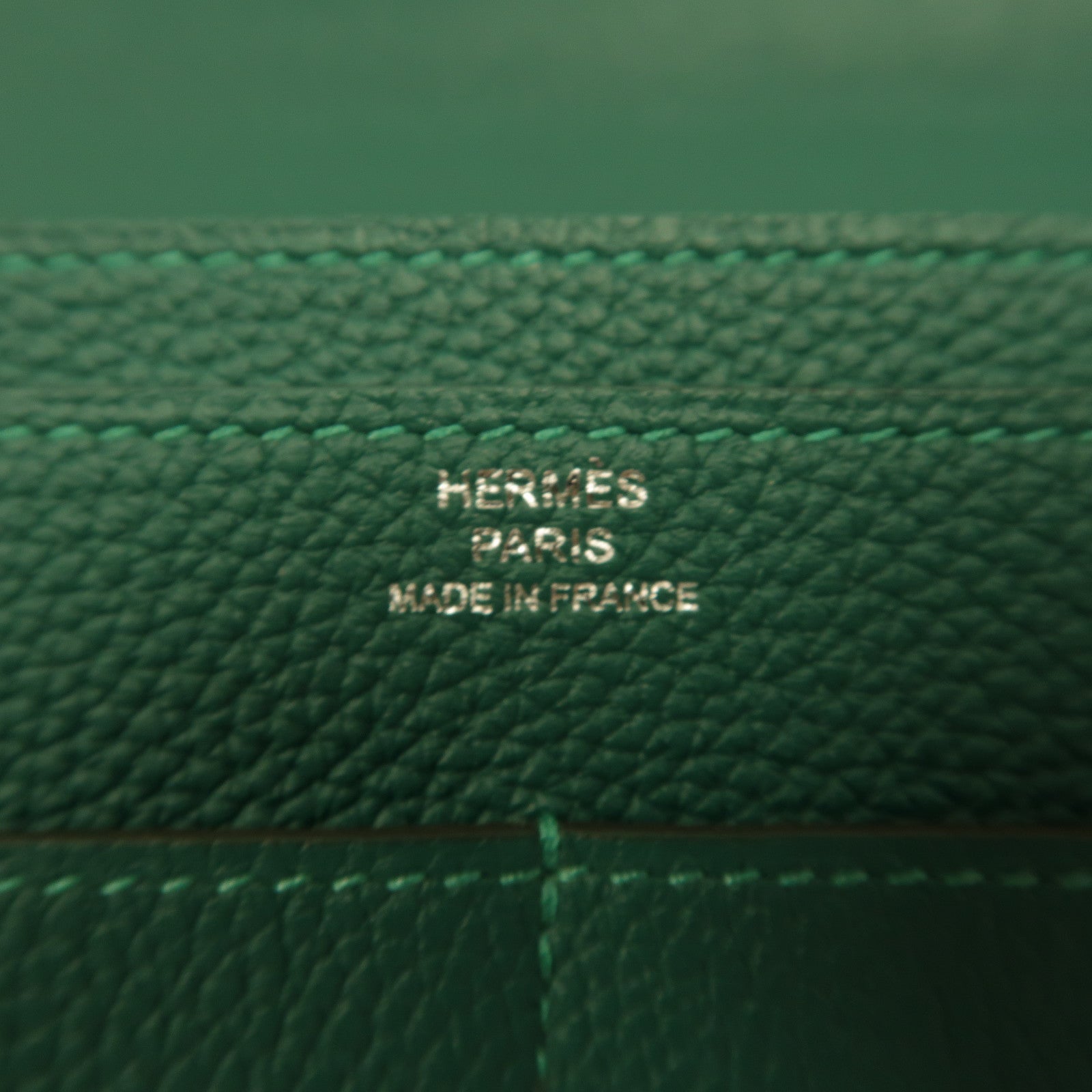 HERMES Clemence皮革Dogon GM銀扣長錢包綠色