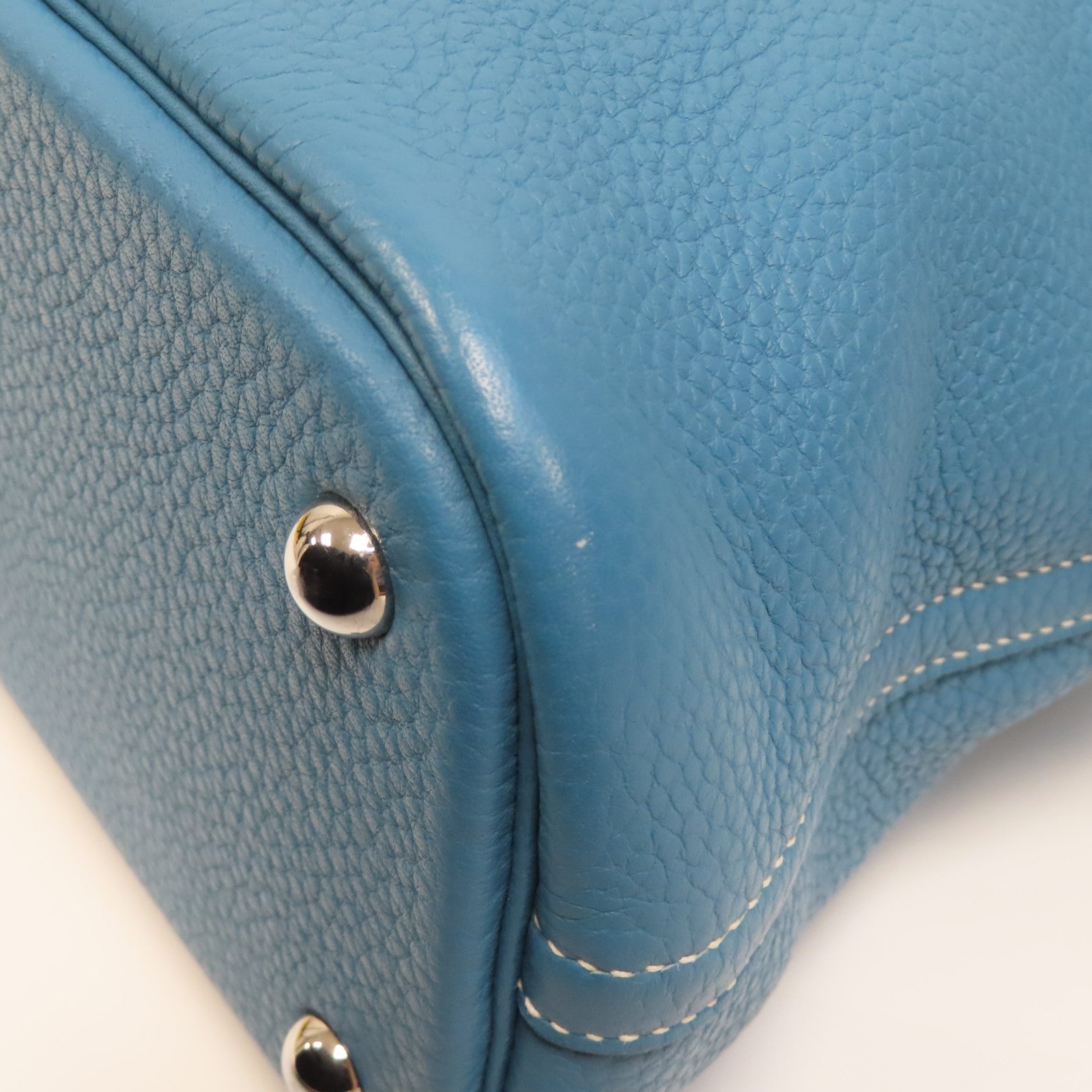 HERMES Clemence皮革Bolide 31銀扣手挽肩背兩用袋Bleu Jean/藍色
