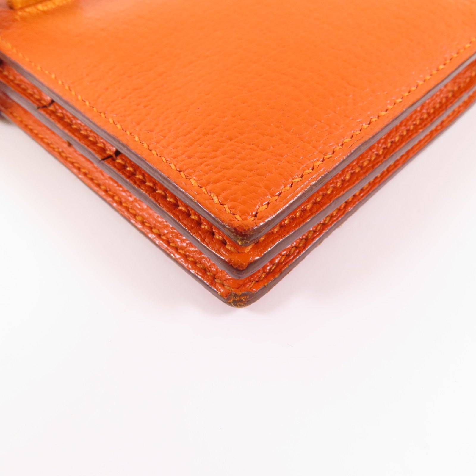 HERMES Chevre皮革Bearn金扣長錢包93 Orange