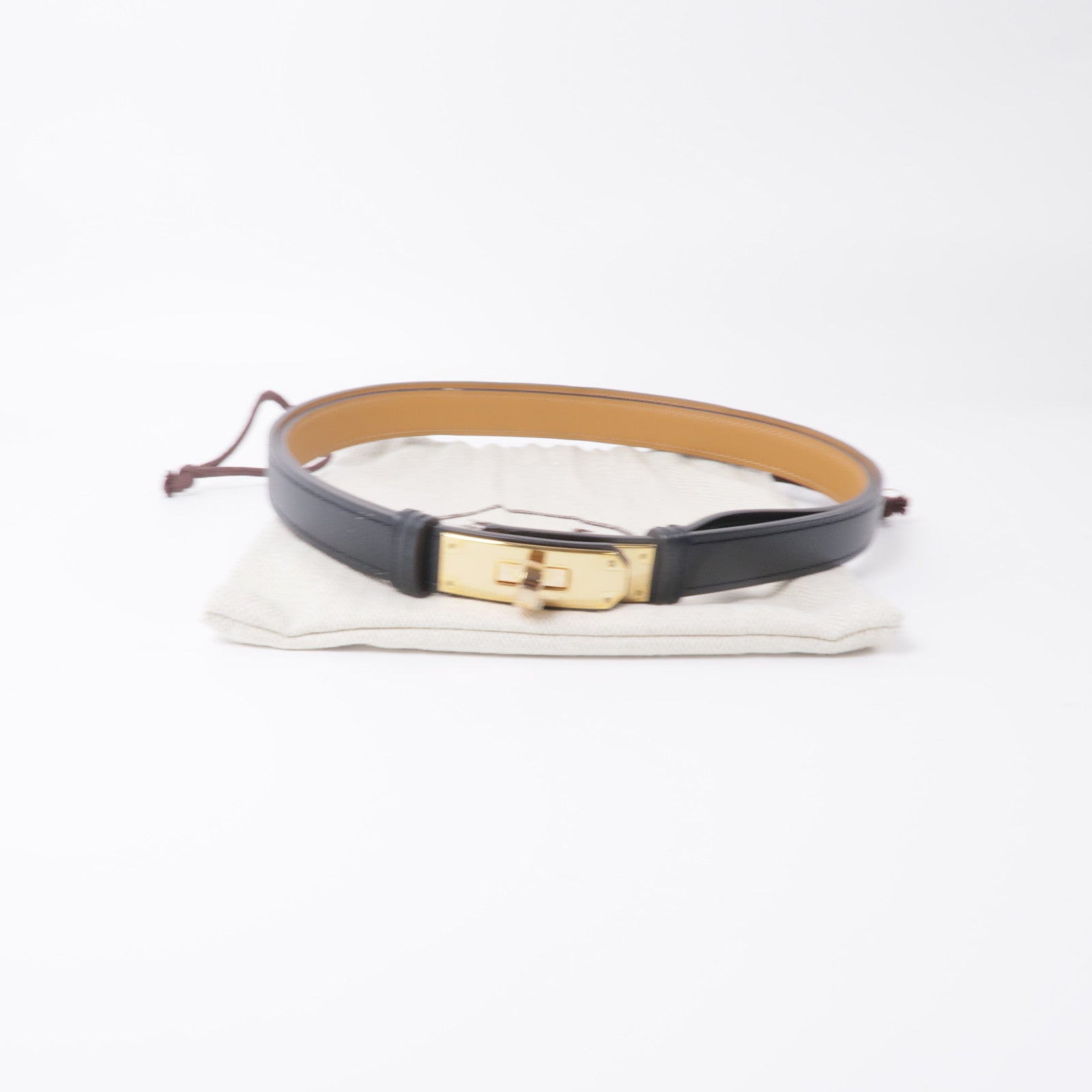 HERMES Epsom皮革Kelly Belt金扣皮帶Noir黑色