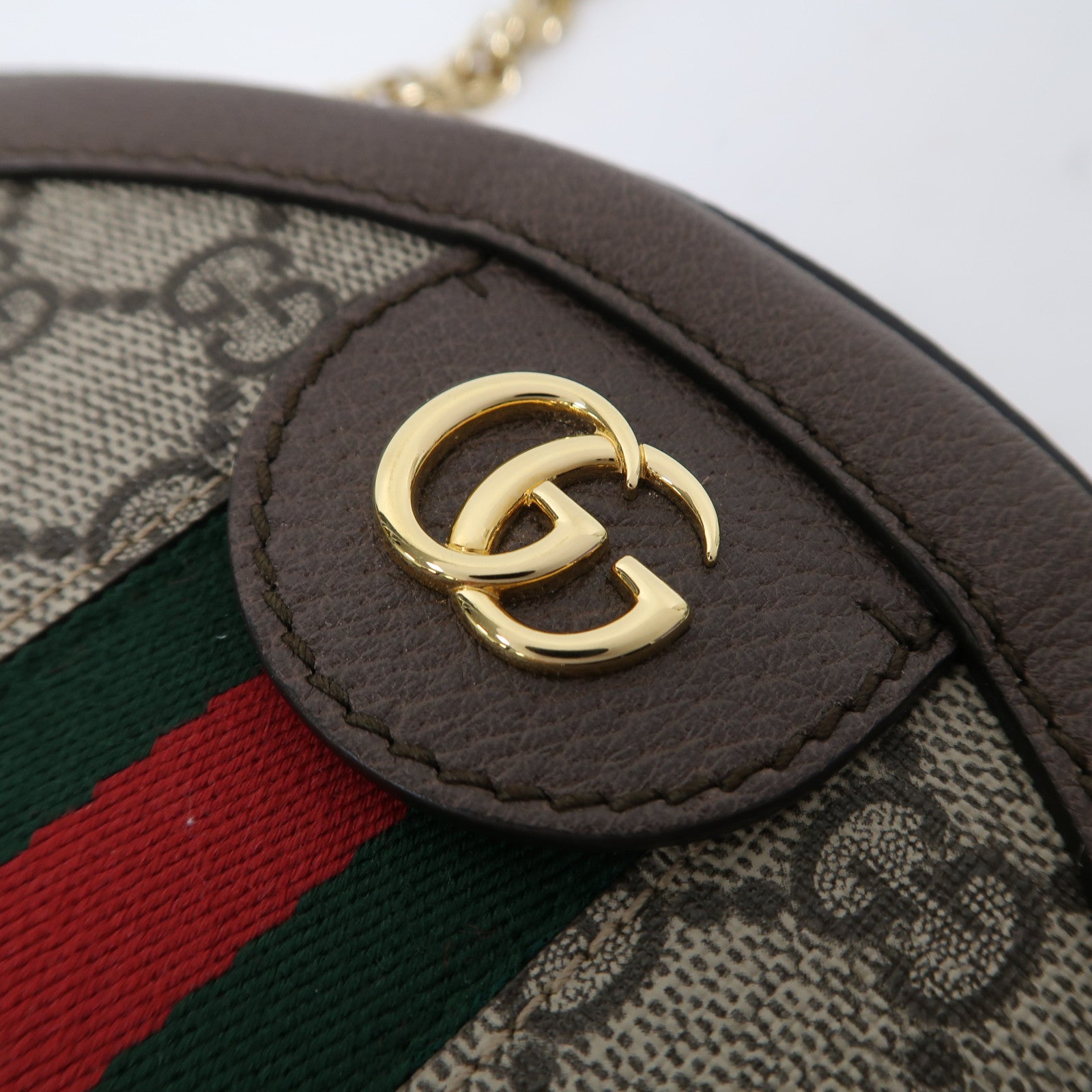 GUCCI 塗層帆布Ophidia GG金扣鏈帶肩背袋啡色