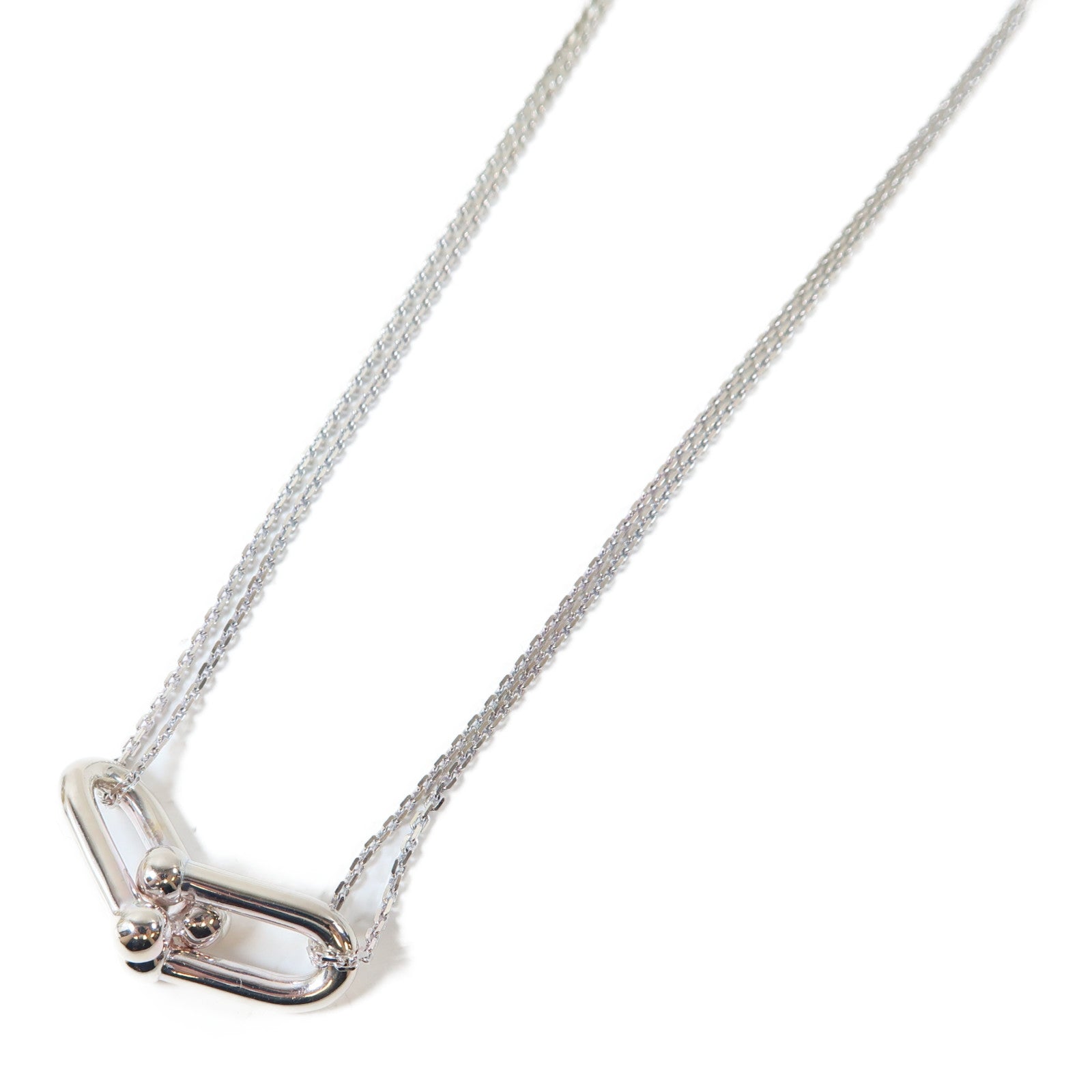 TIFFANY＆CO 925純銀Large Double Link Pendant Necklace項鍊銀色