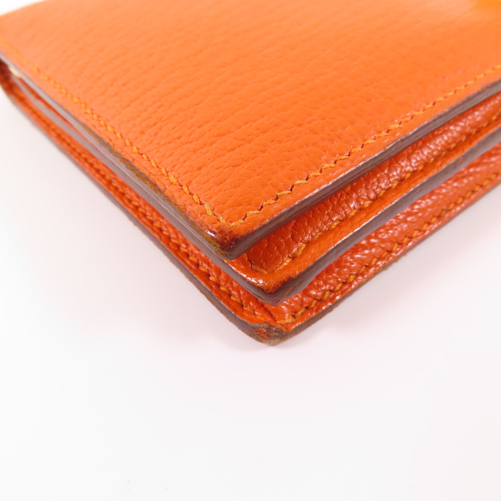 HERMES 【激減優惠】Chevre皮革Bearn金扣長錢包93 Orange