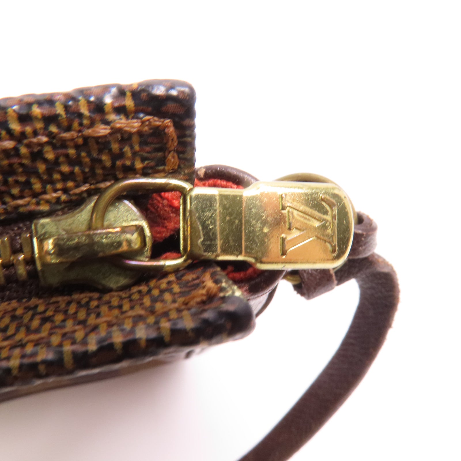 LOUIS VUITTON Damier Trousse Makeup Accessory Pouch金扣手挽袋棕色