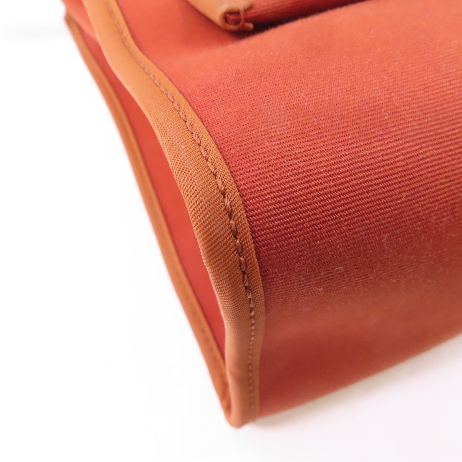 HERMES 帆布Herbag PM銀扣手挽肩背兩用袋Brique/橙色