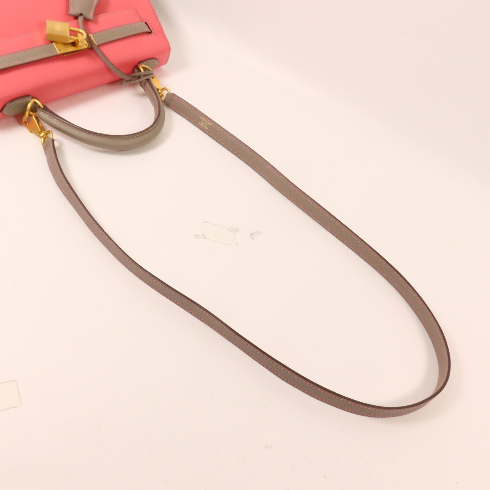 HERMES Epsom皮革Kelly 25手挽肩背兩用袋Rose Azalee/Gris Mouette