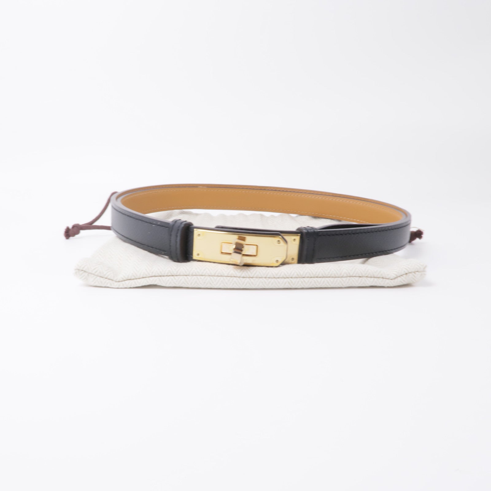 HERMES Epsom皮革Kelly Belt金扣皮帶Noir黑色