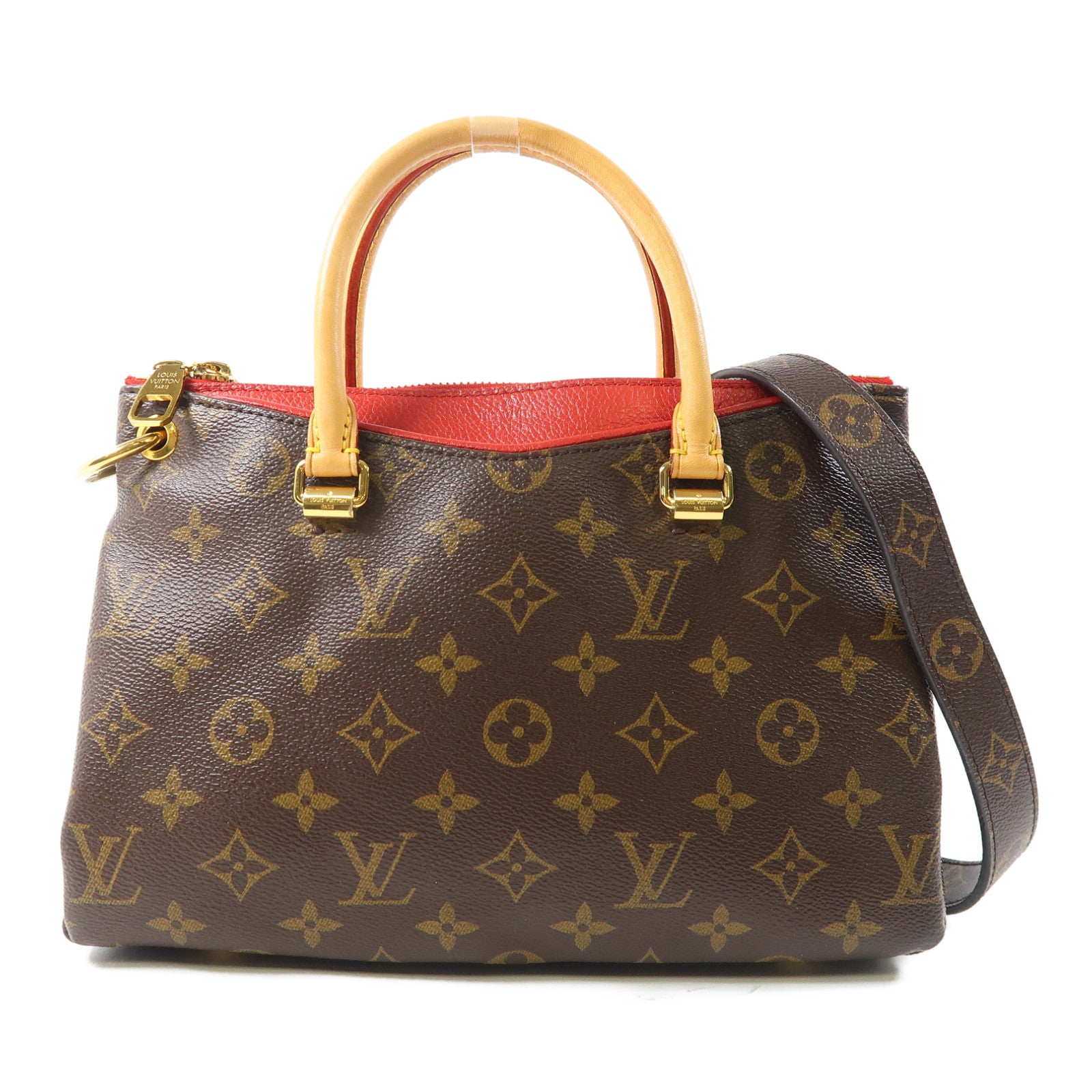 LOUIS VUITTON Monogram Pallas BB金扣手挽肩背兩用袋啡色/紅色
