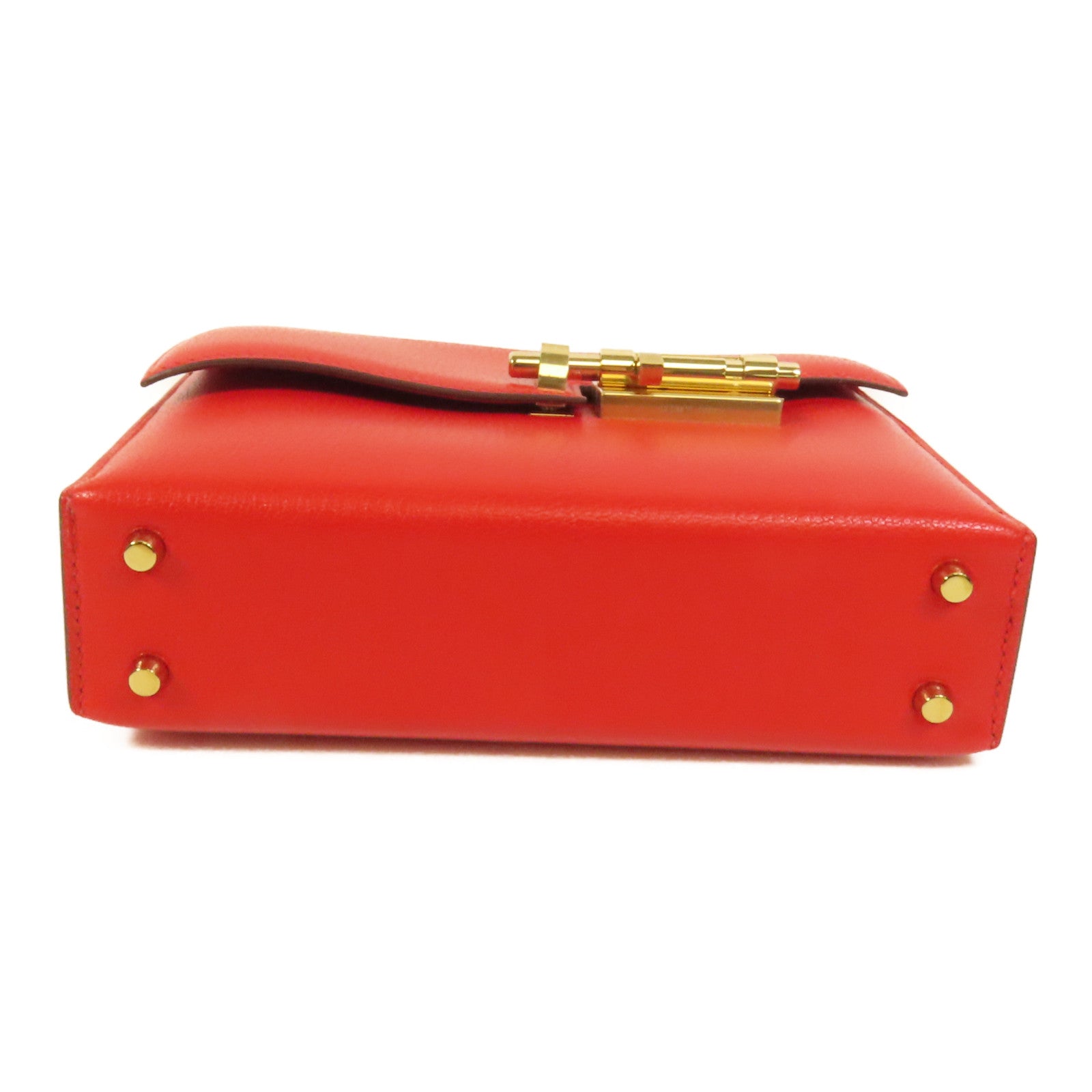 HERMES Chevre皮革Verrou Mini金扣鏈帶肩背袋Red