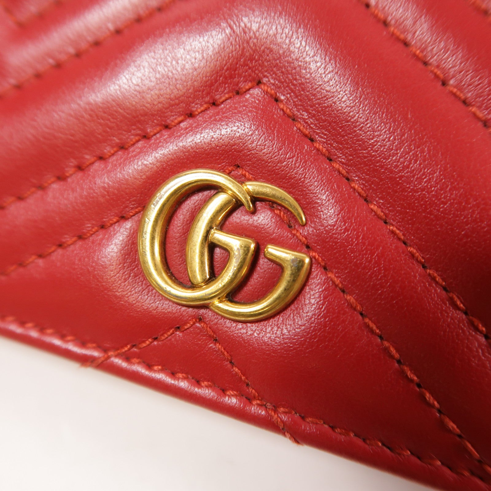 GUCCI GG GHW GG Marmont Card Case Calfskin Leather 466492 E12591 Red