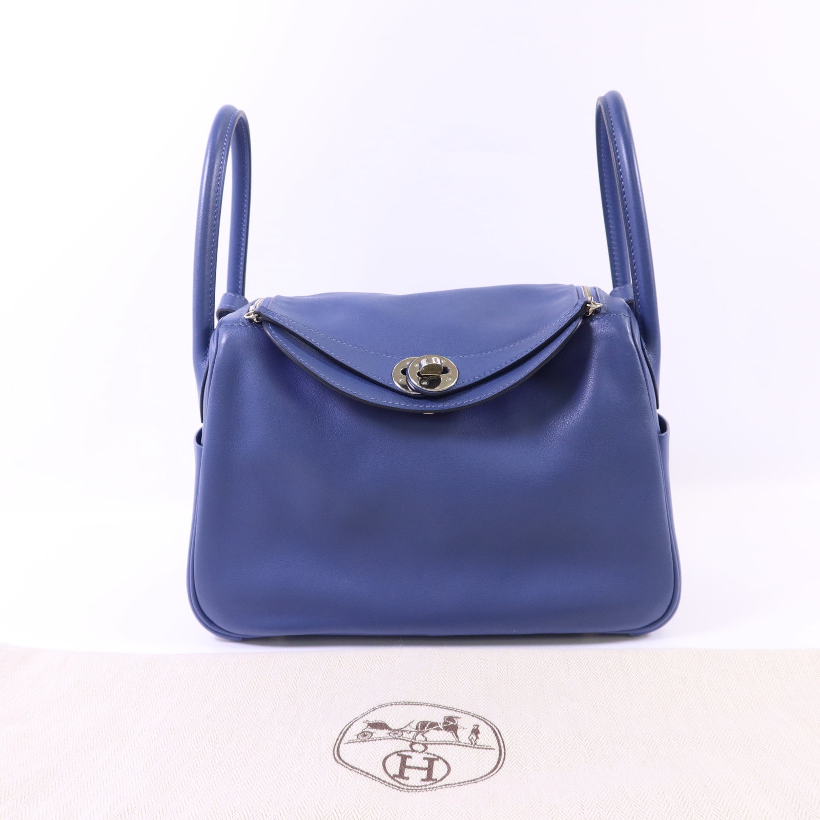 HERMES Swift皮革Lindy 26銀扣手挽肩背兩用袋Bleu Brighton