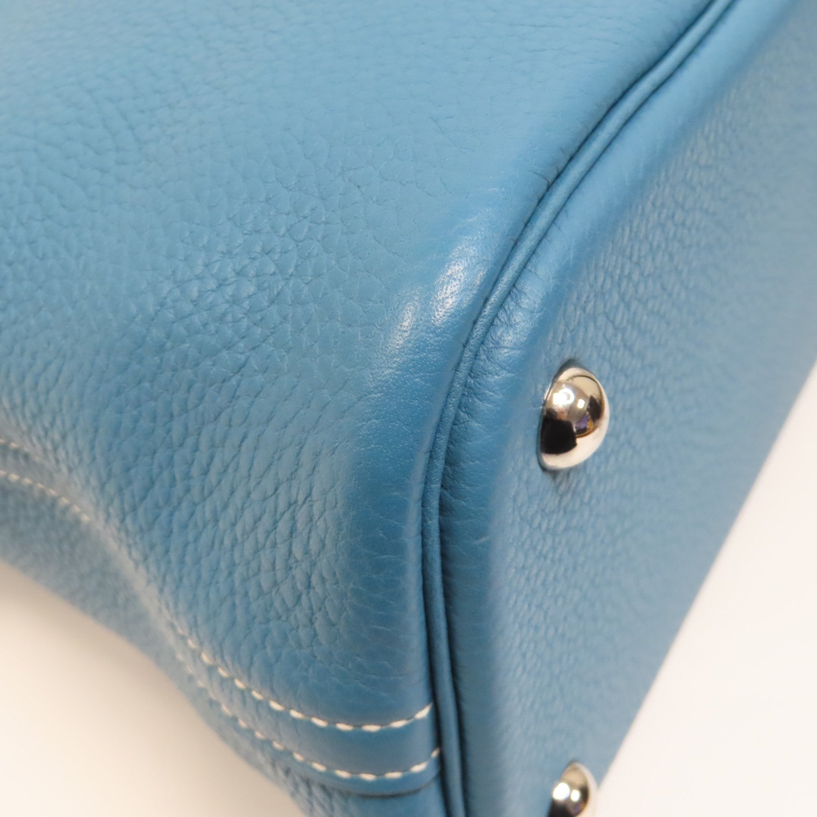 HERMES Clemence皮革Bolide 31銀扣手挽肩背兩用袋Bleu Jean/藍色