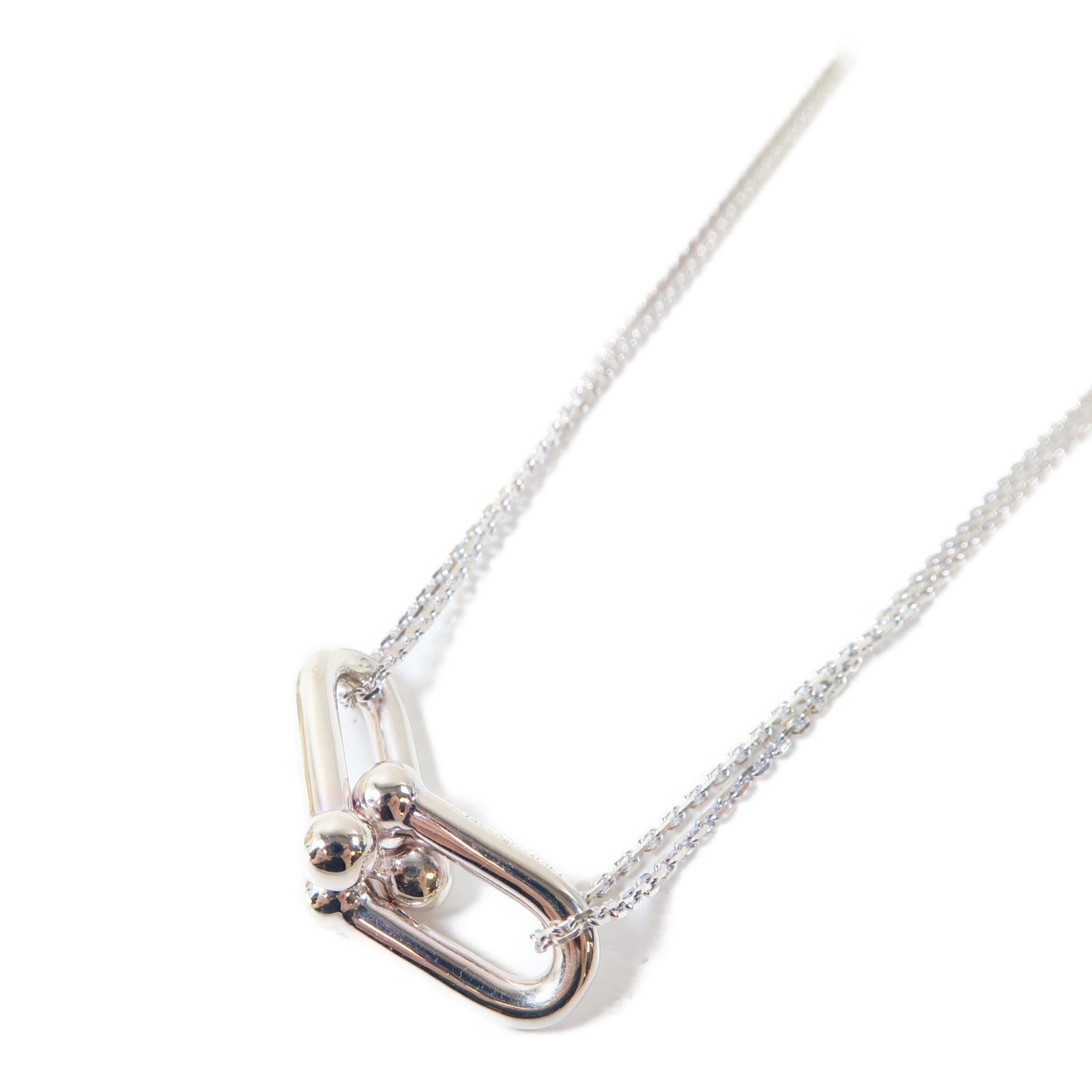 TIFFANY＆CO 925純銀Large Double Link Pendant Necklace項鍊銀色