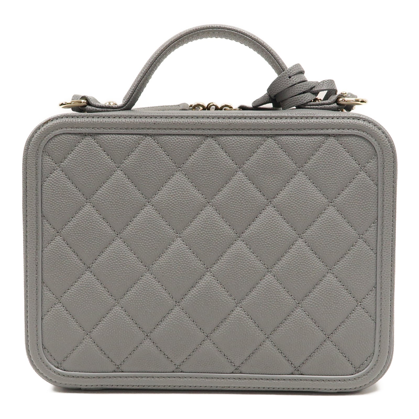 CHANEL 【激減優惠】菱格Caviar皮革Vanity Case金扣手挽肩背兩用袋灰色