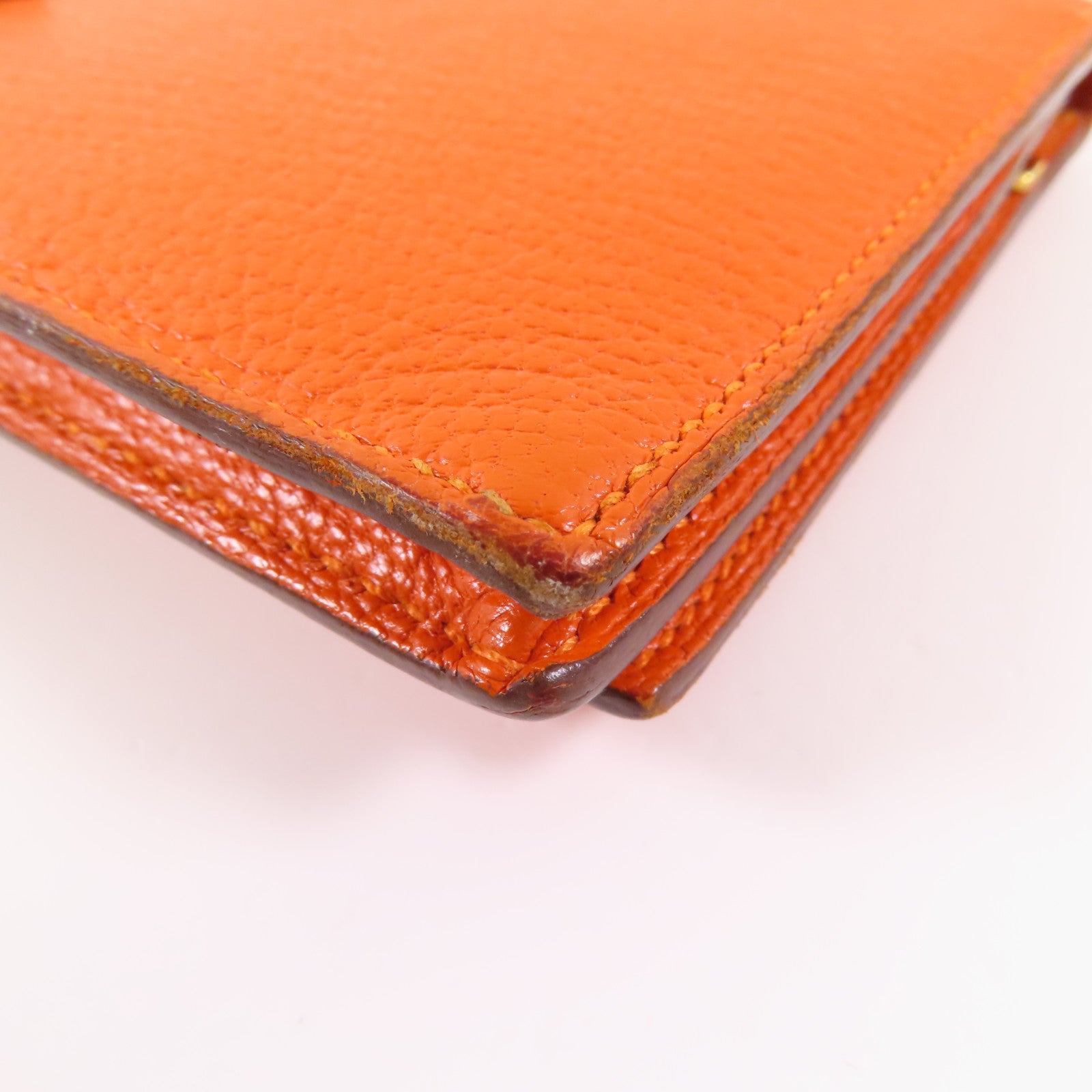 HERMES Chevre皮革Bearn金扣長錢包93 Orange