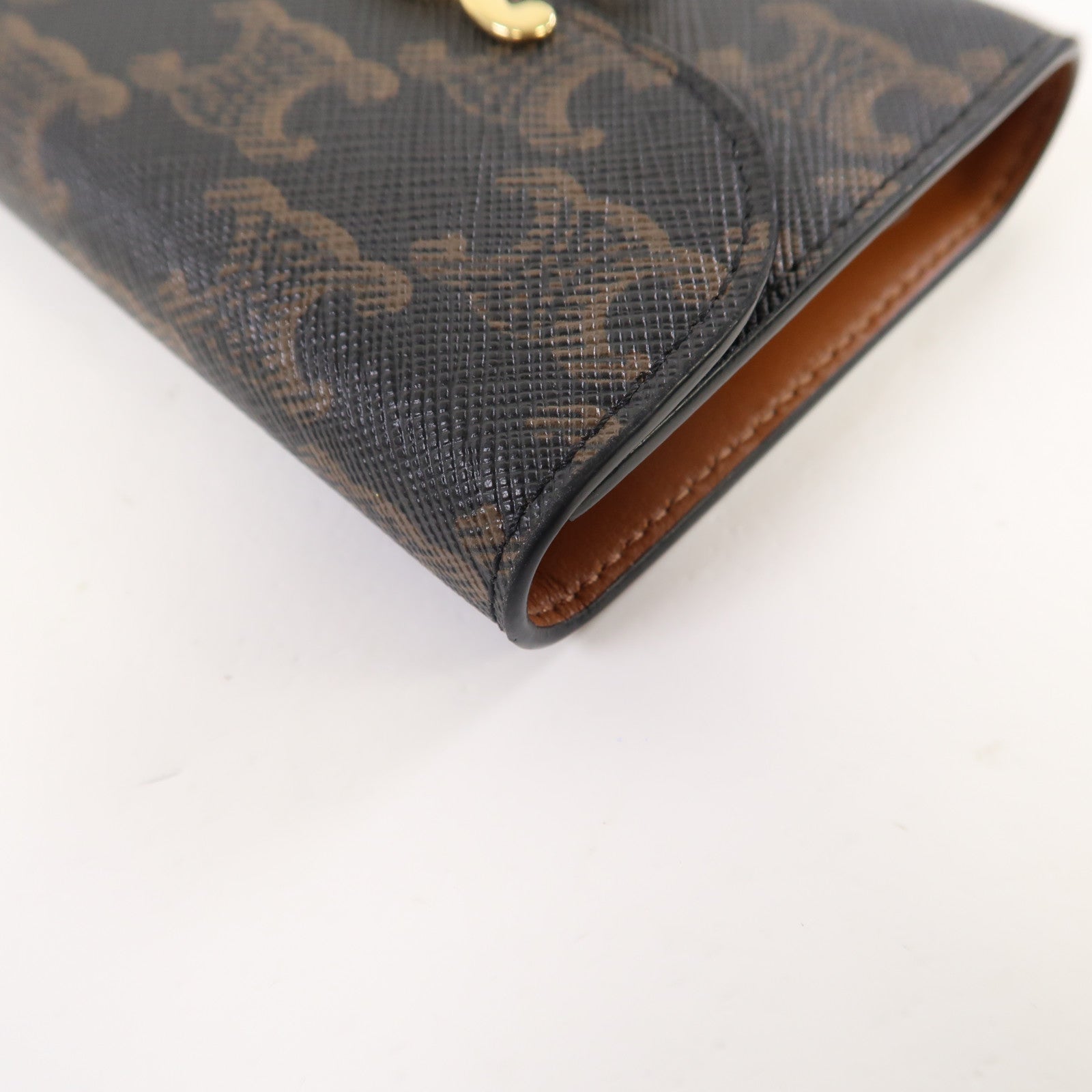 CELINE Triomphe帆布/牛皮皮革Small Wallet金扣錢包啡色