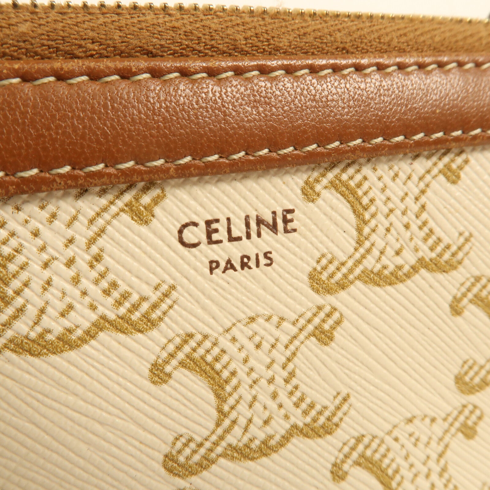 CELINE 牛皮皮革/塗層帆布Clutch On Chain金扣肩背袋