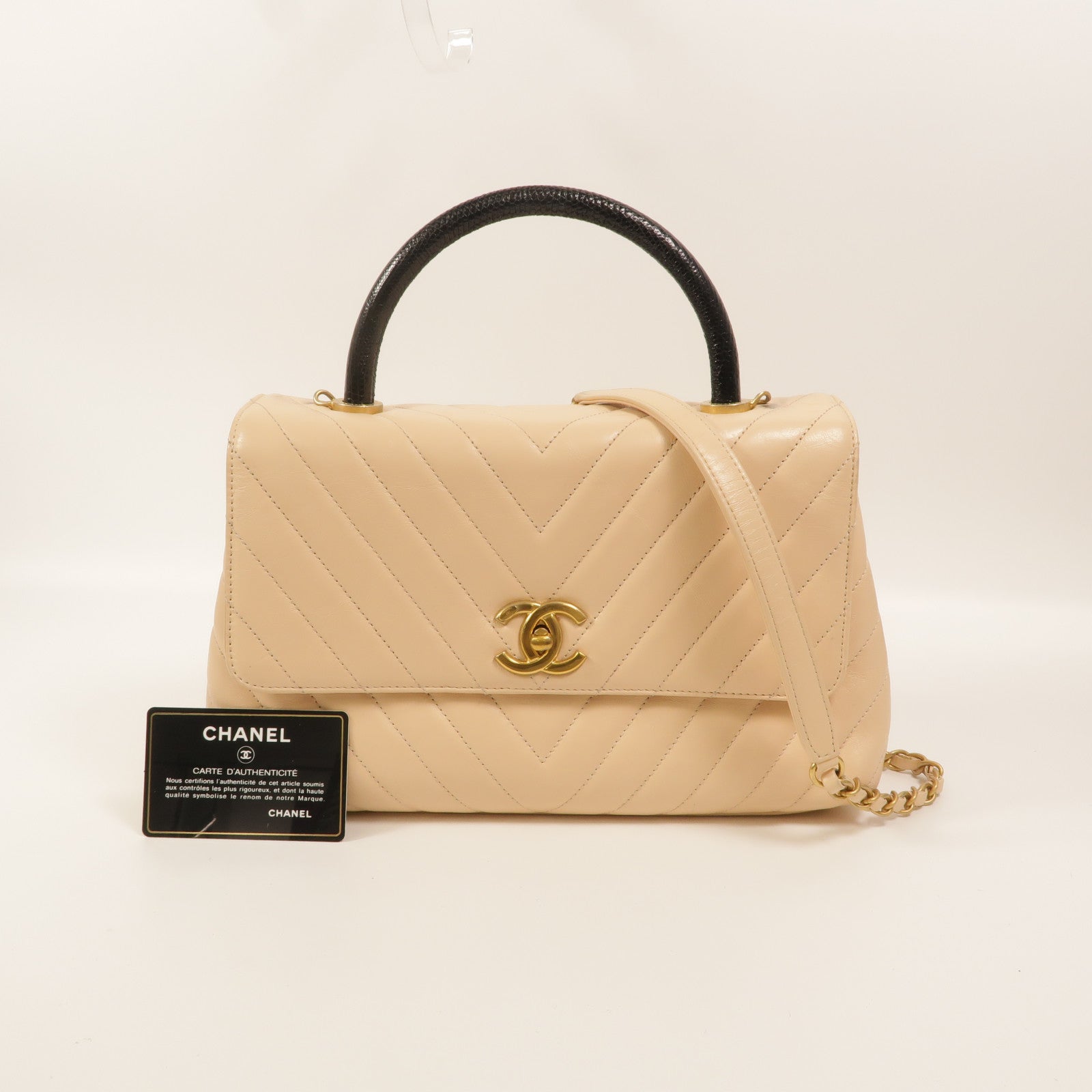 CHANEL 牛皮皮革Coco Handle Flap Bag鏈帶手挽肩背兩用袋