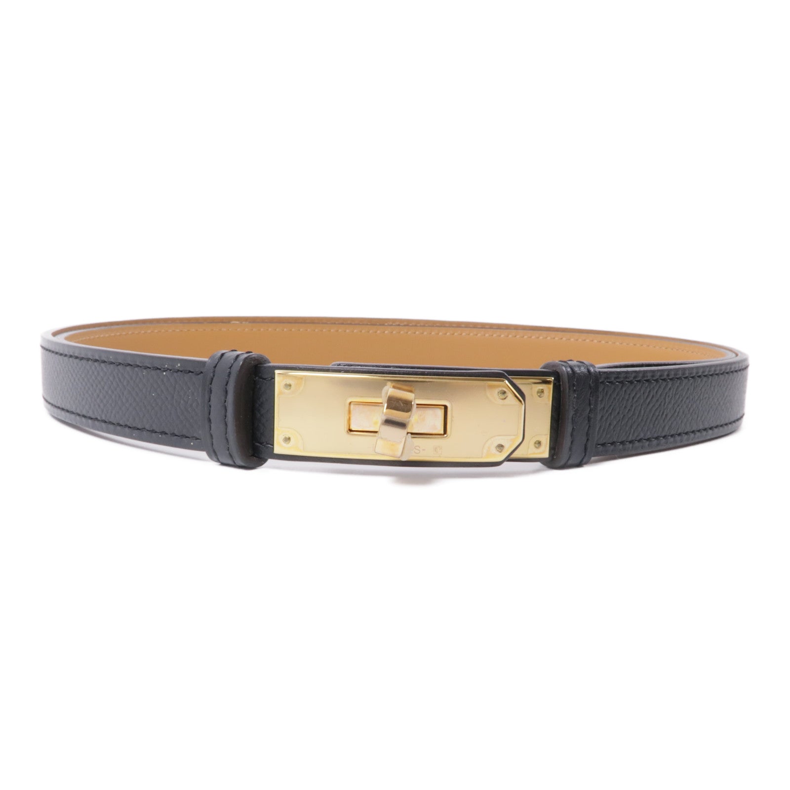 HERMES Epsom皮革Kelly Belt金扣皮帶Noir黑色