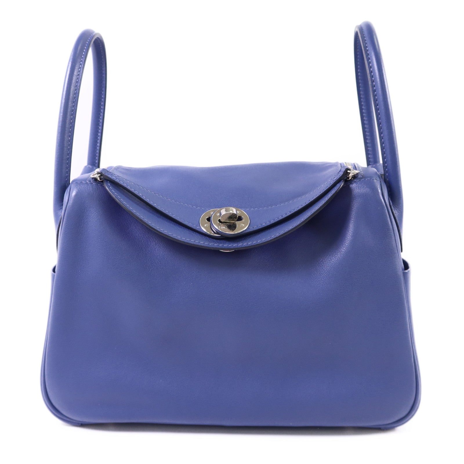 HERMES Swift皮革Lindy 26銀扣手挽肩背兩用袋Bleu Brighton