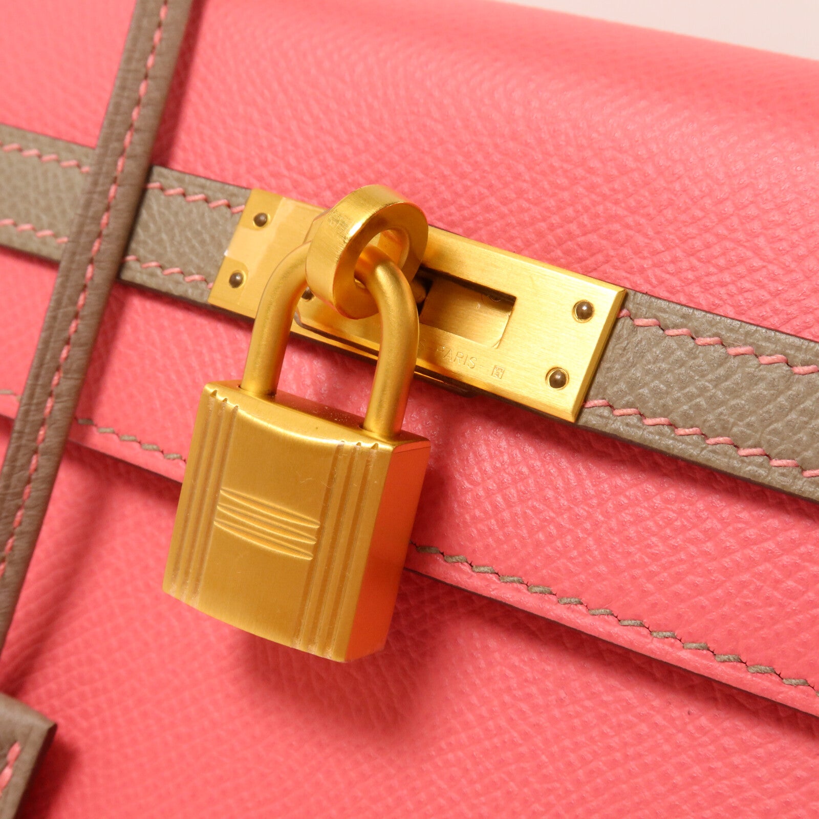 HERMES Epsom皮革Kelly 25手挽肩背兩用袋Rose Azalee/Gris Mouette