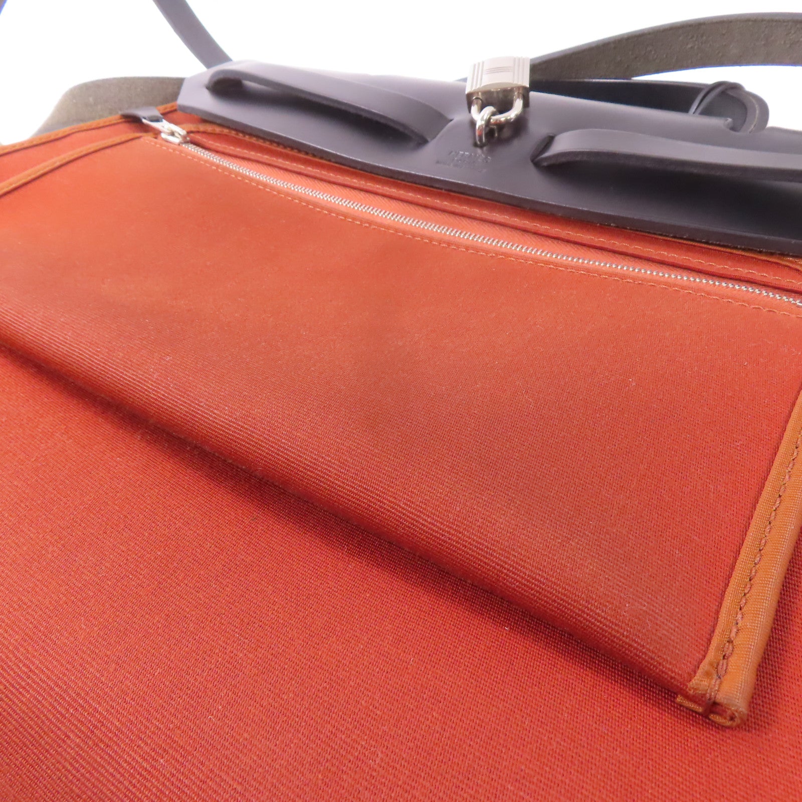 HERMES 帆布Herbag PM銀扣手挽肩背兩用袋Brique/橙色