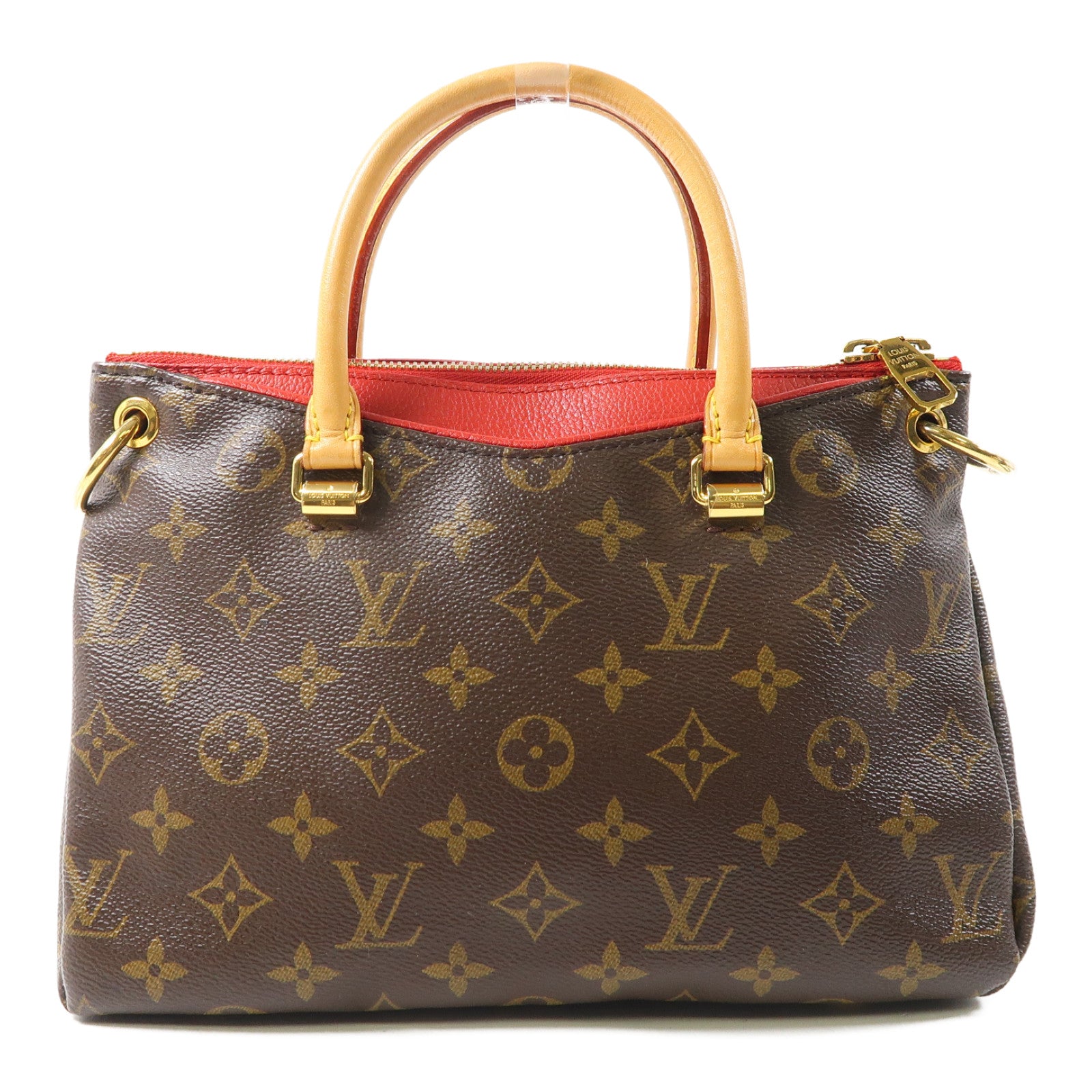 LOUIS VUITTON Monogram Pallas BB金扣手挽肩背兩用袋啡色/紅色