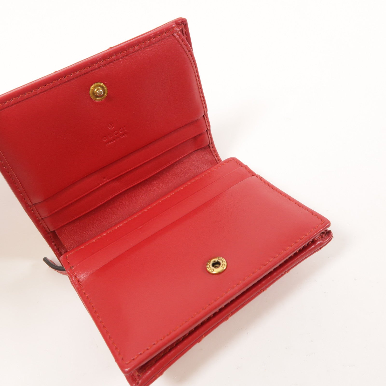 GUCCI GG GHW GG Marmont Card Case Calfskin Leather 466492 E12591 Red