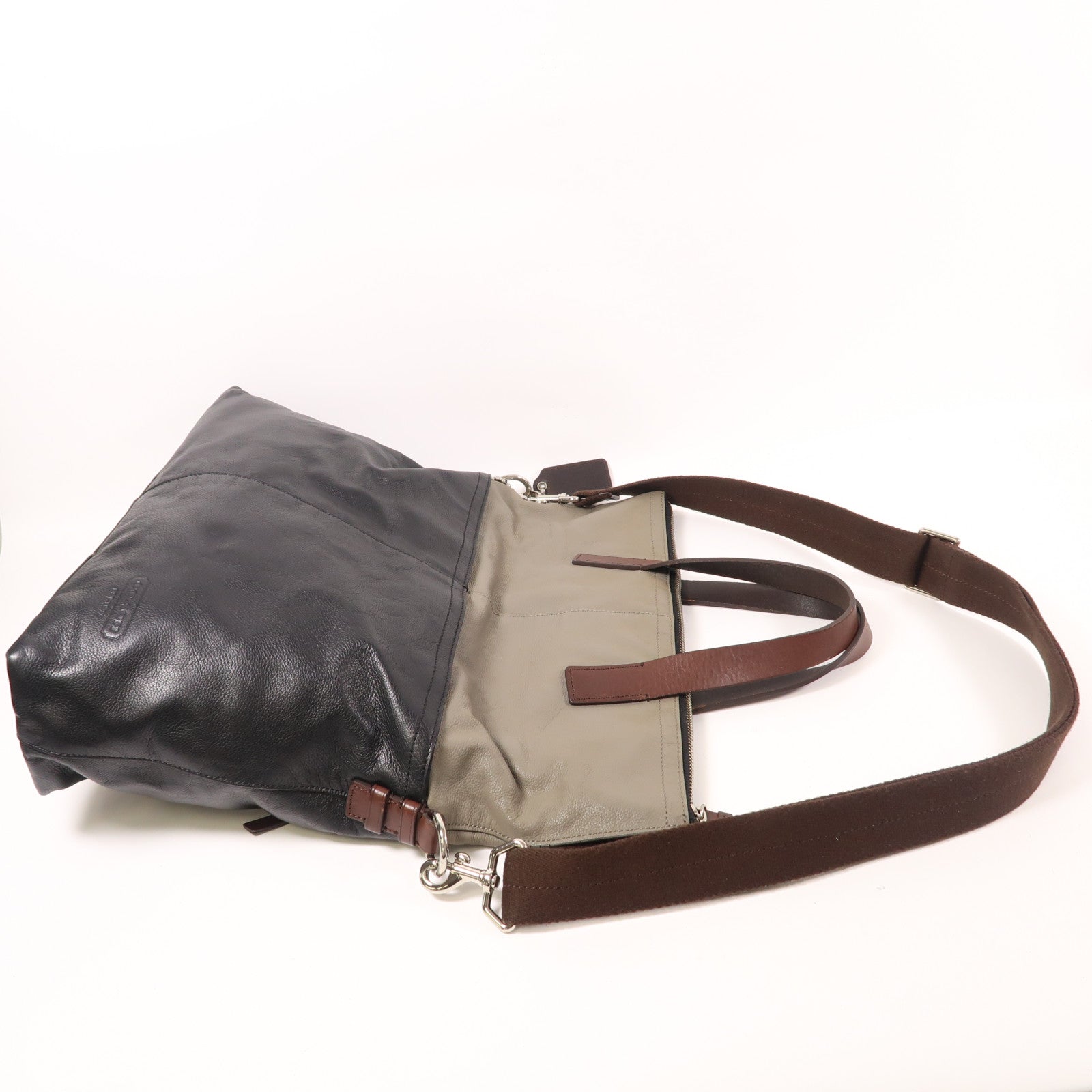 COACH 牛皮皮革2 Way Shoulder銀扣手挽肩背兩用袋