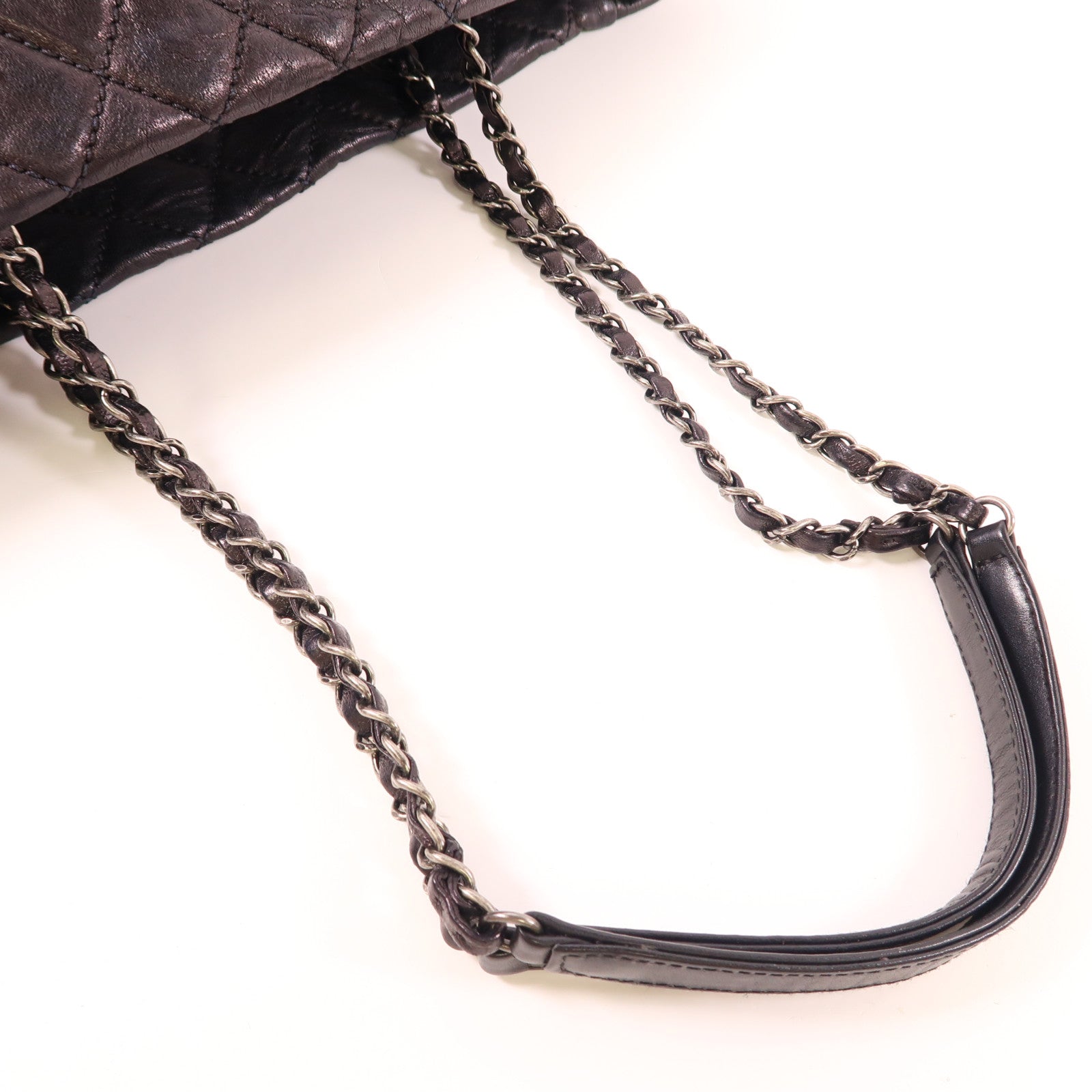 CHANEL CC SHW Shoulder Tote Bag Calfskin Leather Black