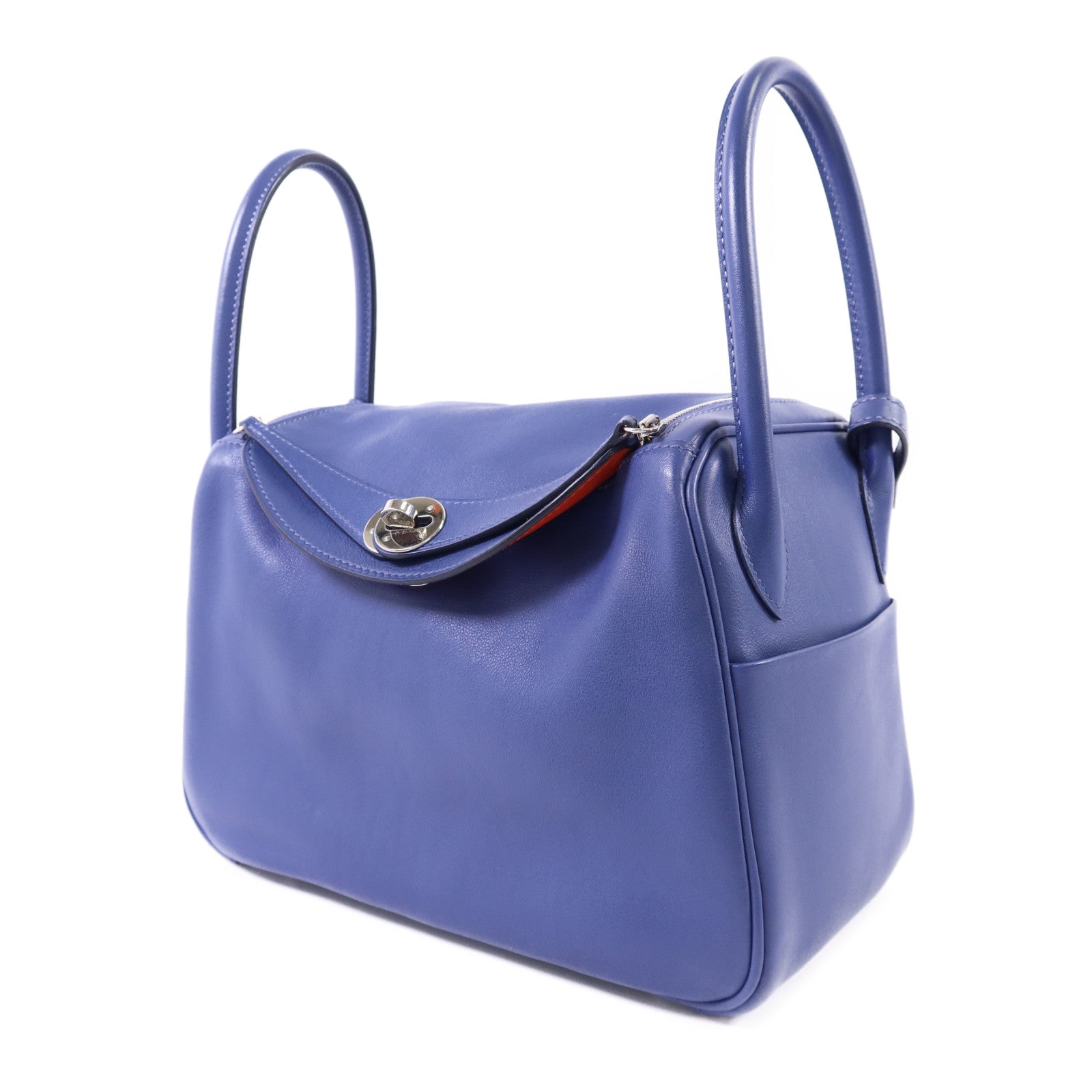 HERMES Swift皮革Lindy 26銀扣手挽肩背兩用袋Bleu Brighton