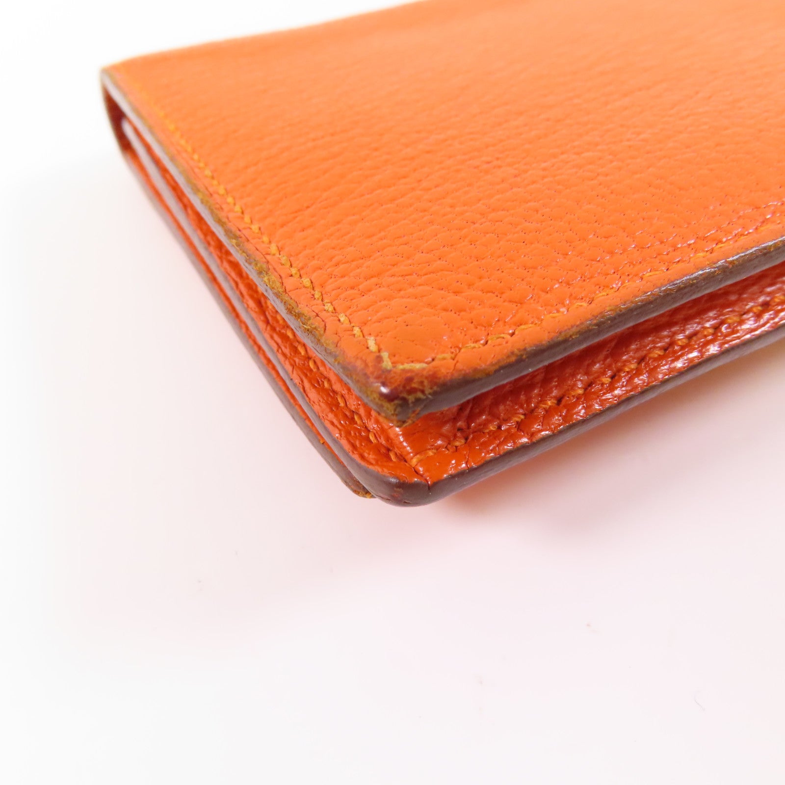 HERMES Chevre皮革Bearn金扣長錢包93 Orange