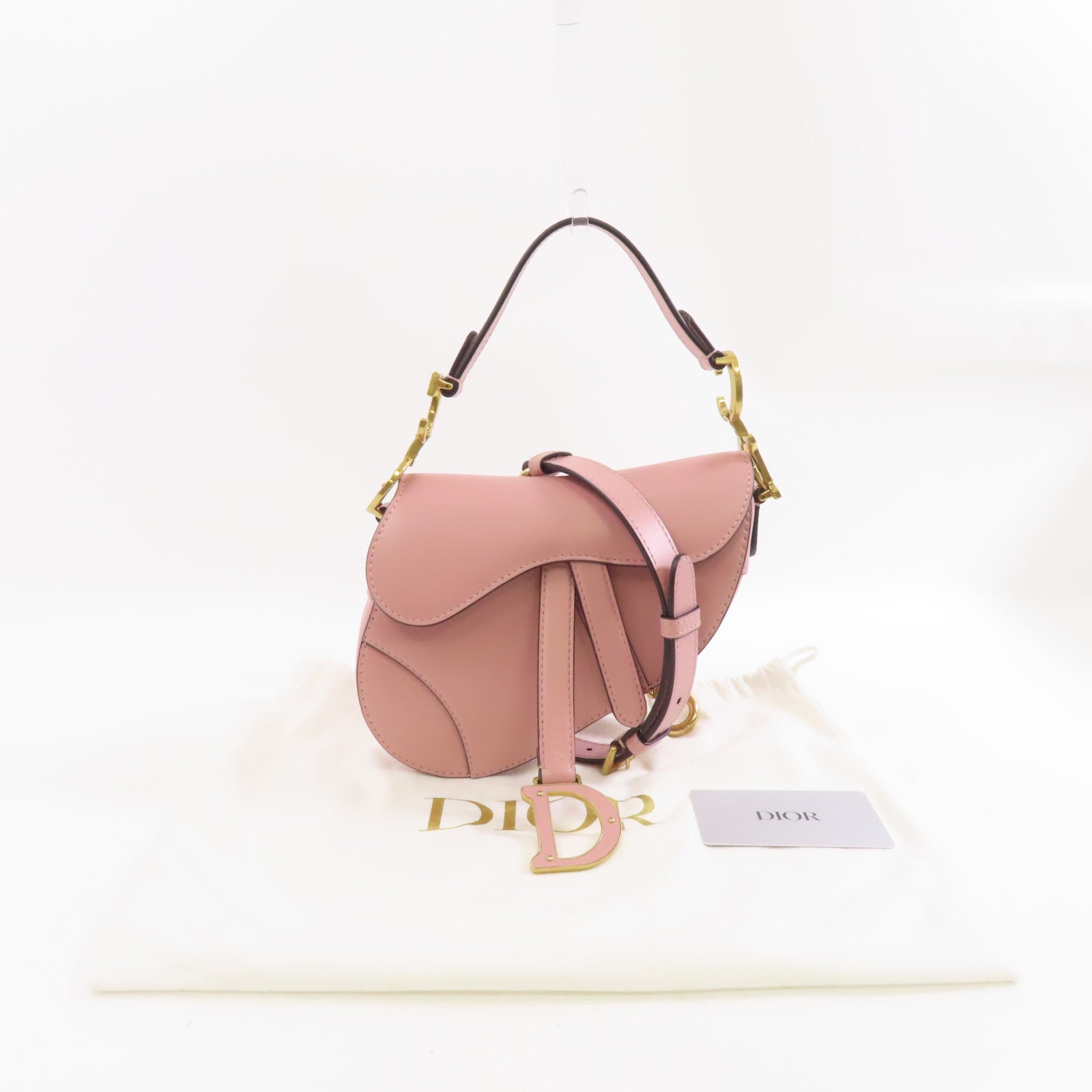 Dior 牛皮皮革Mini Saddle Bag金扣手挽肩背兩用袋粉紅色