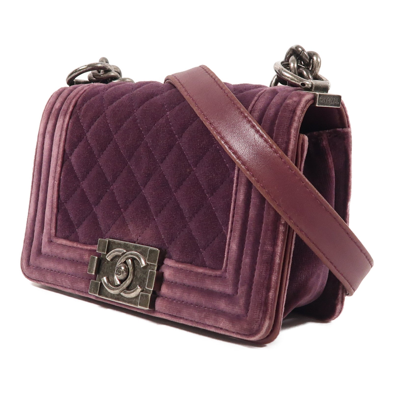 CHANEL Velvet Boy 20銀扣鏈帶肩背袋