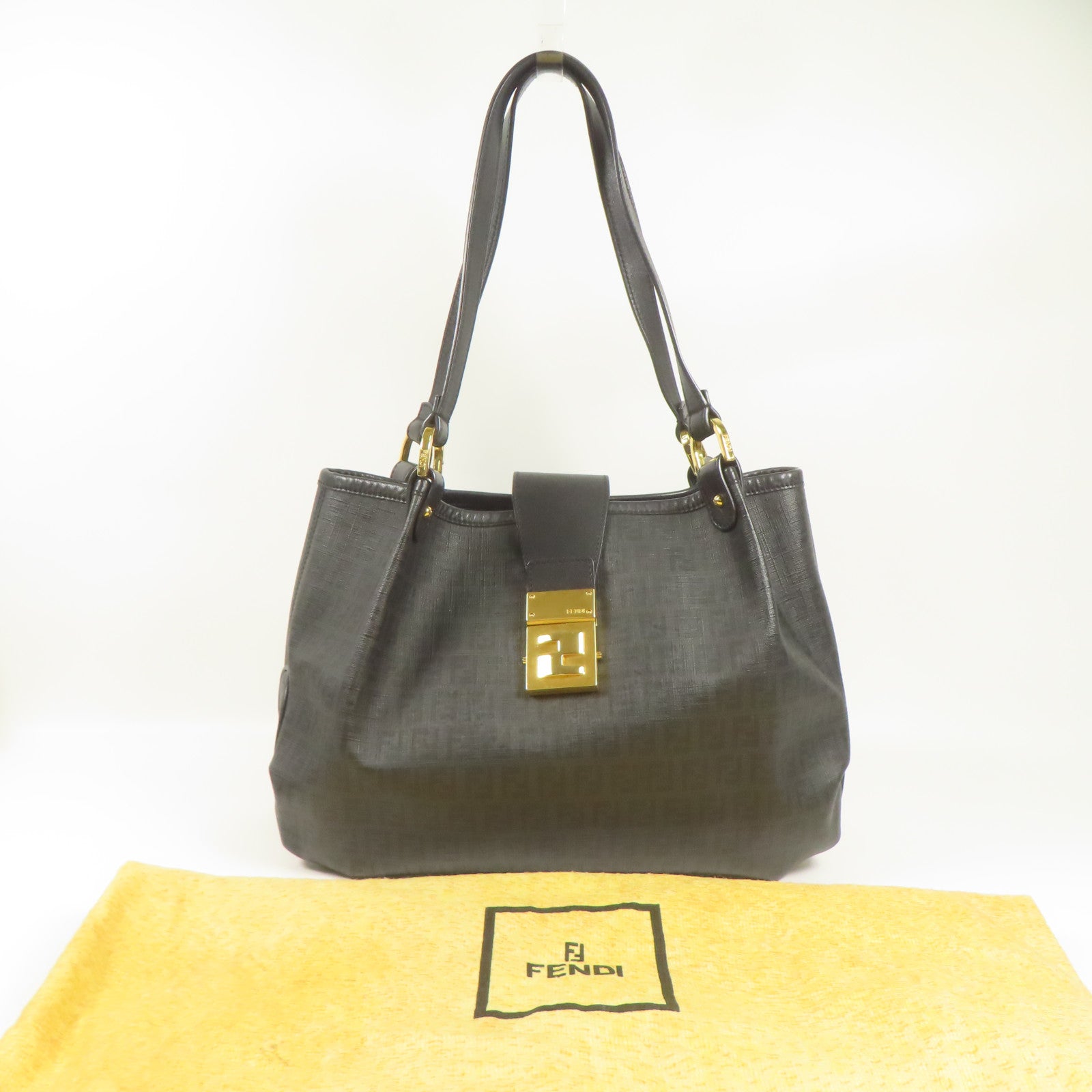 FENDI 塗層帆布Shoulder Bag金扣肩背袋