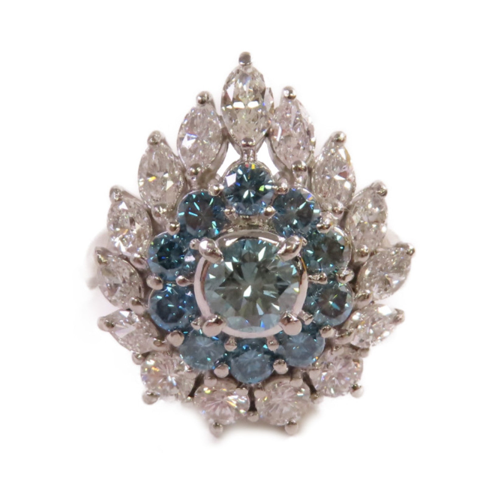 JEWELRY PT900鉑金/0.63ct藍鑽石/2.80ct鑚石Blue Diamond Ring戒指US#6