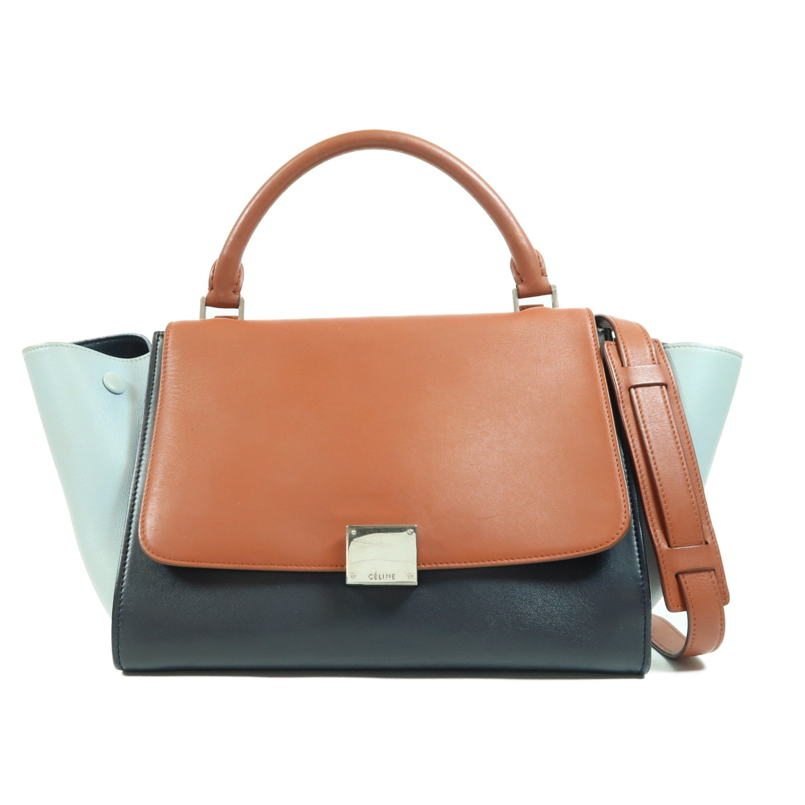 CELINE 牛皮皮革Trapeze銀扣手挽肩背兩用袋